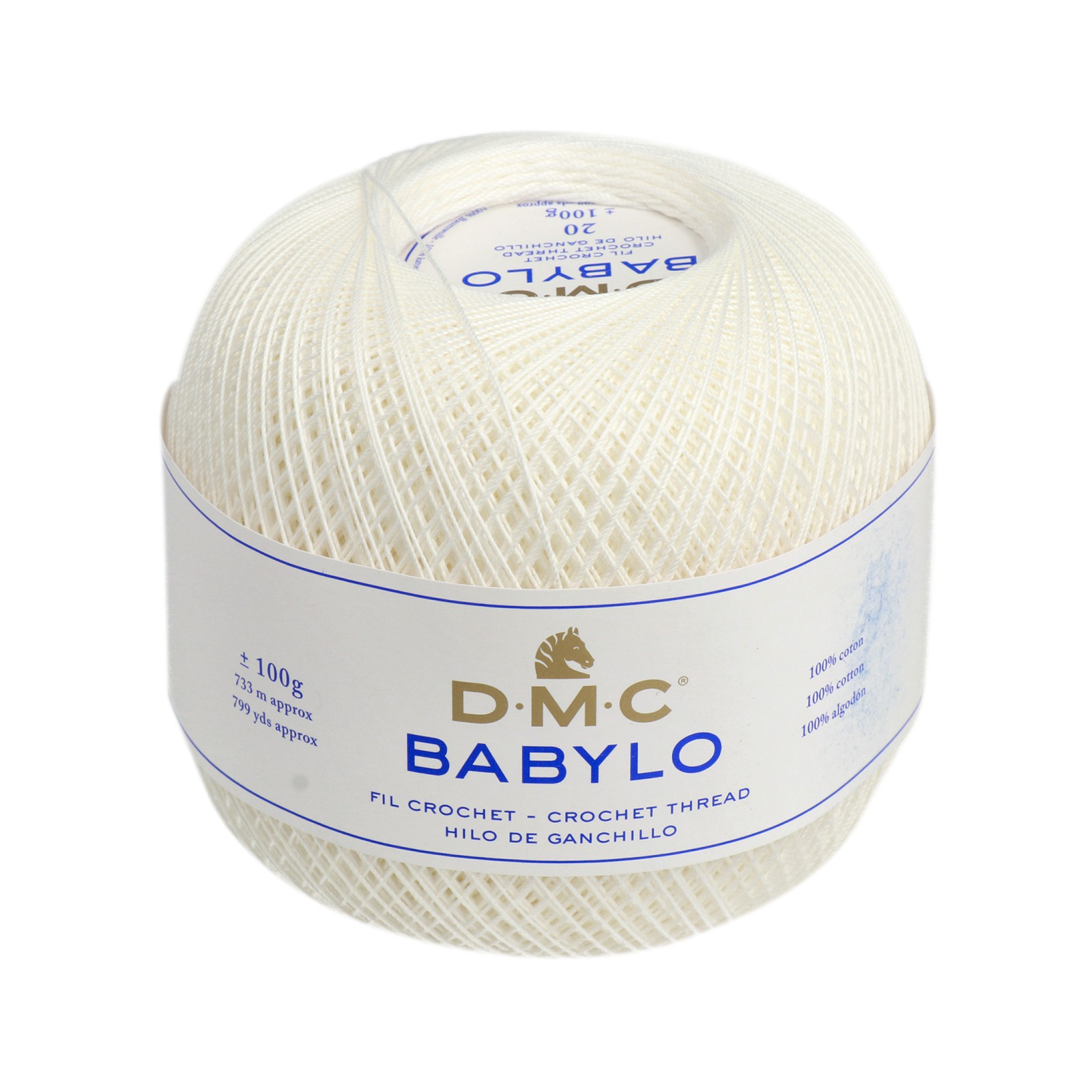 babylo 20 dmc crochet thread - white (blanc) - 100gr (733mt) | 1pc