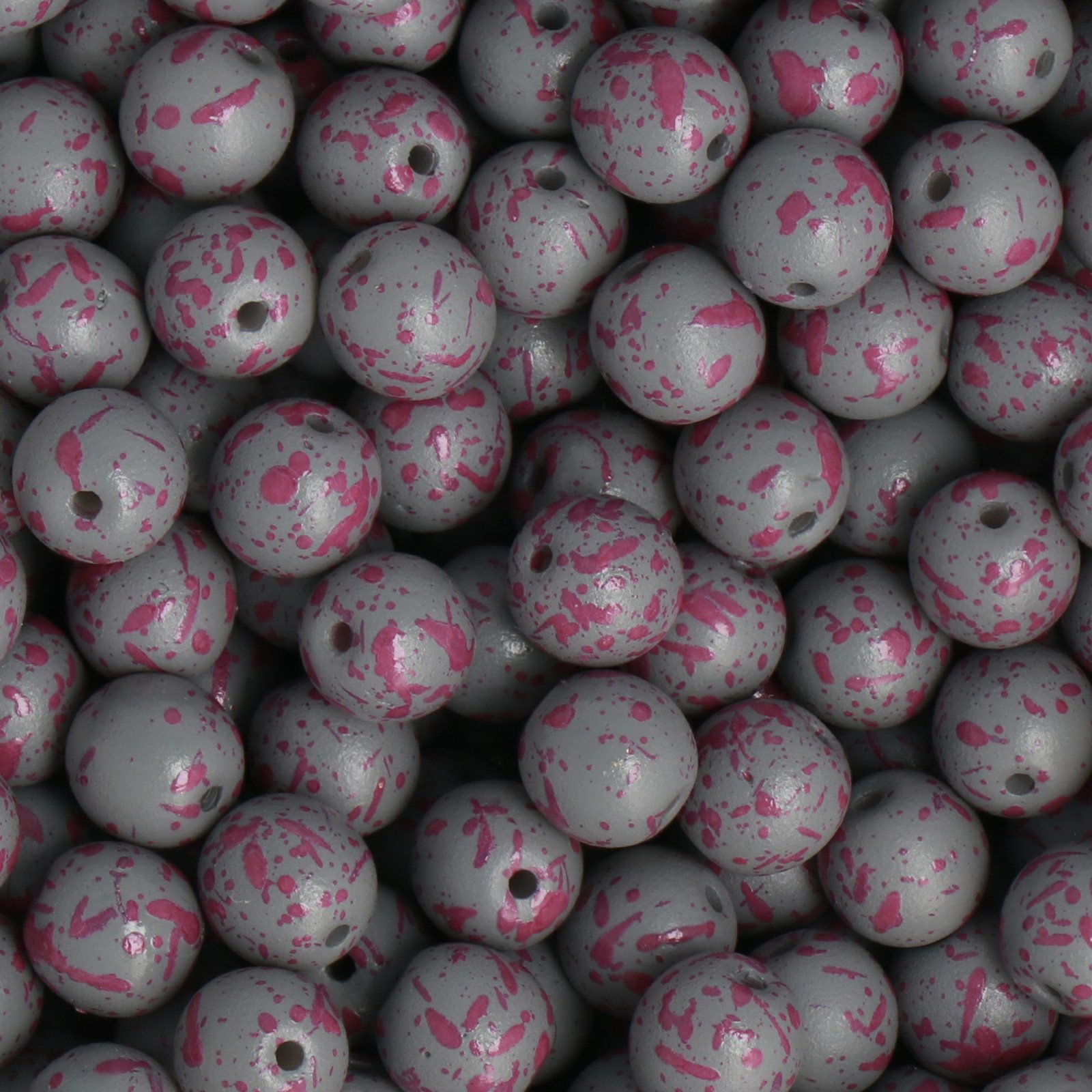 czech glass druk beads - opaque grey fuchsia splash round 6mm | 50pc