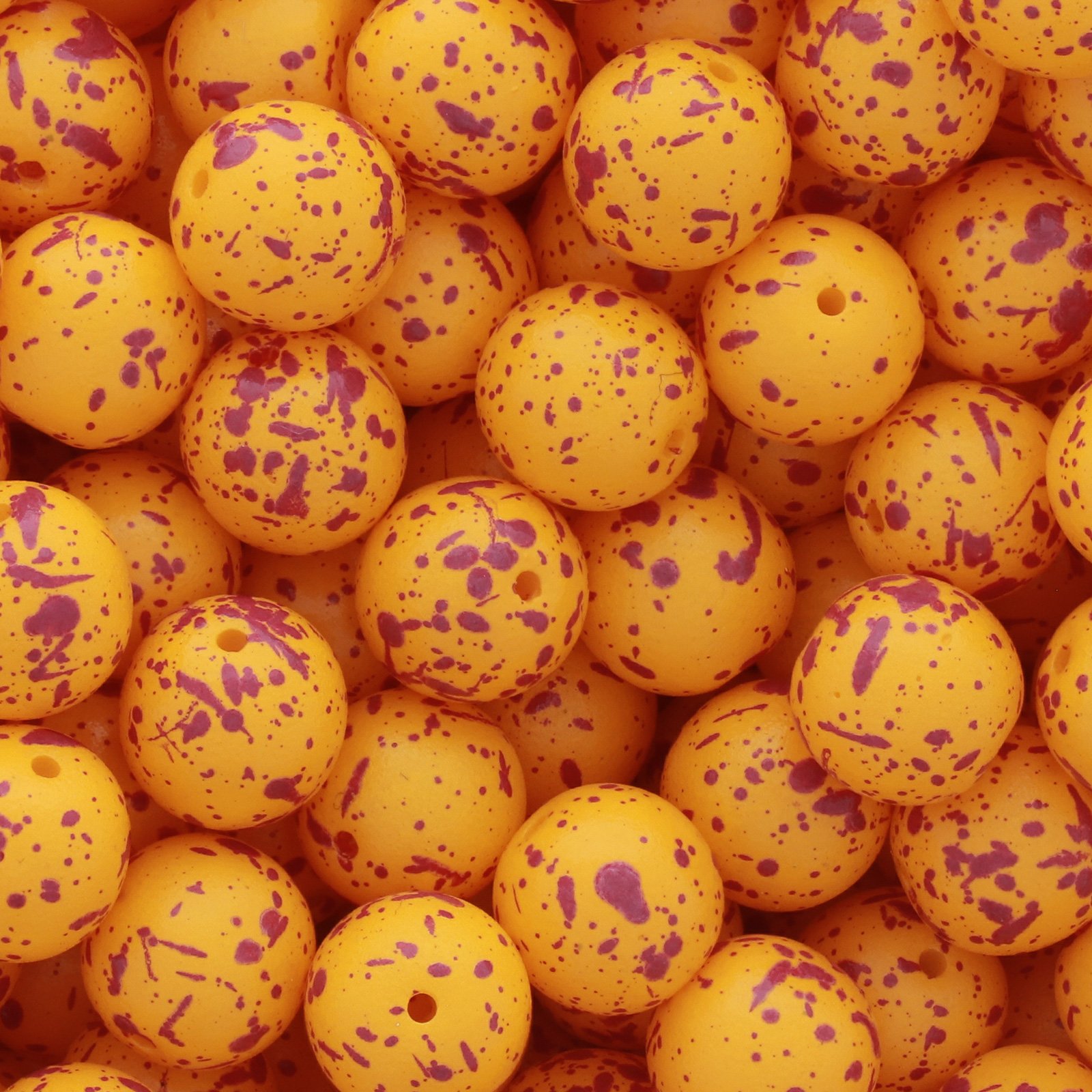 czech glass druk beads - opaque yellow fuchsia splash round 8mm | 25pc