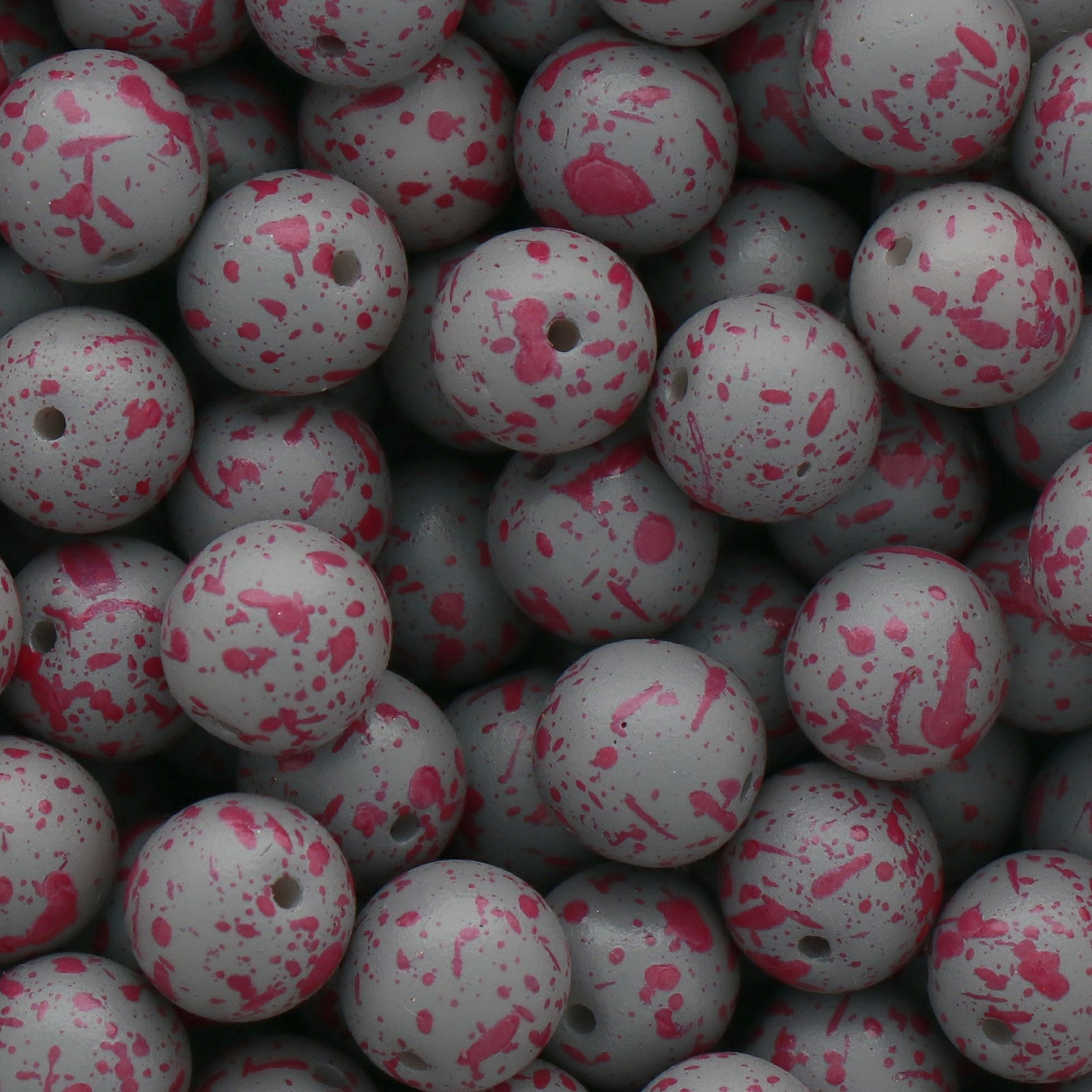 czech glass druk beads - opaque grey fuchsia splash round 8mm | 25pc