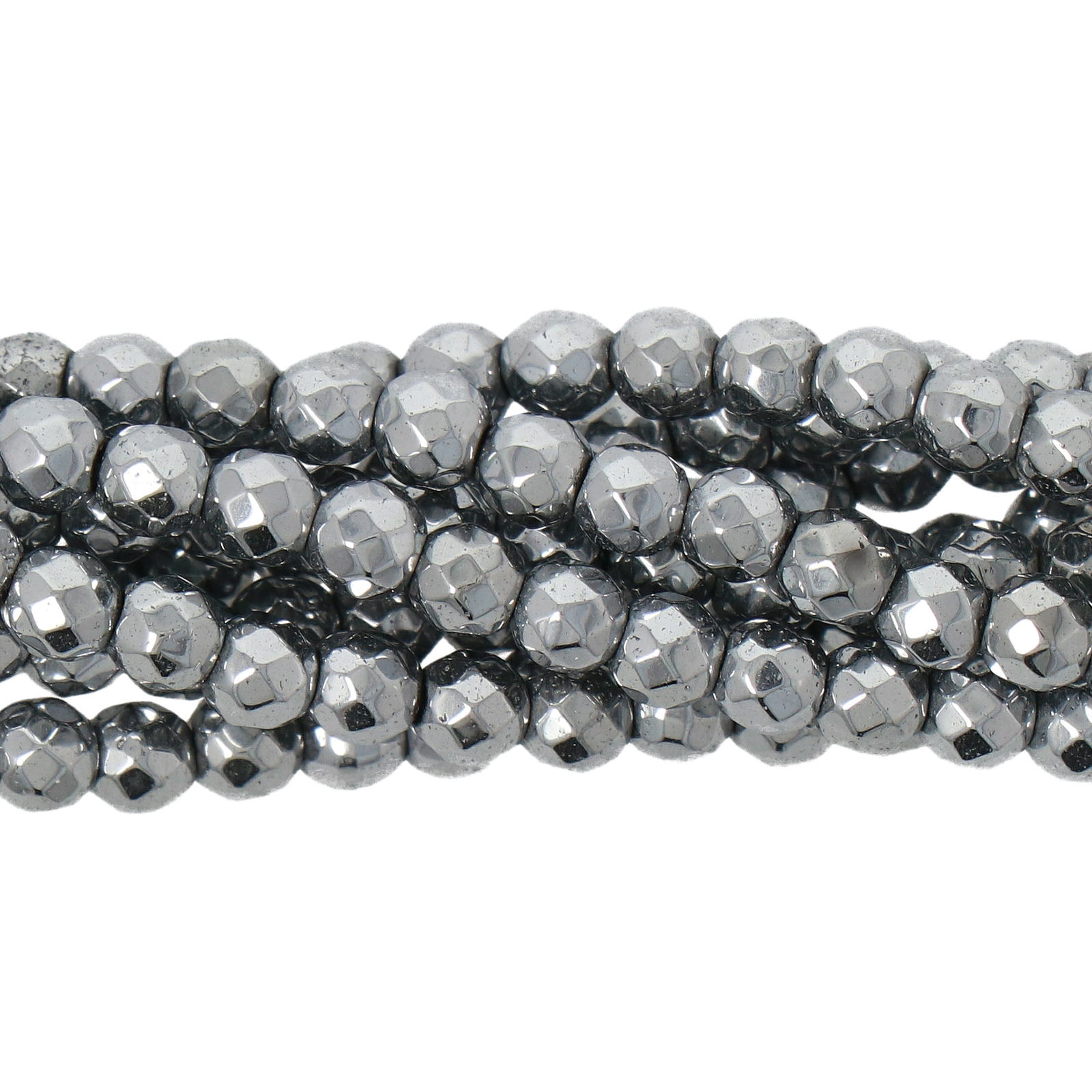 silver hematite faceted round 4mm | 15/16-inch strand