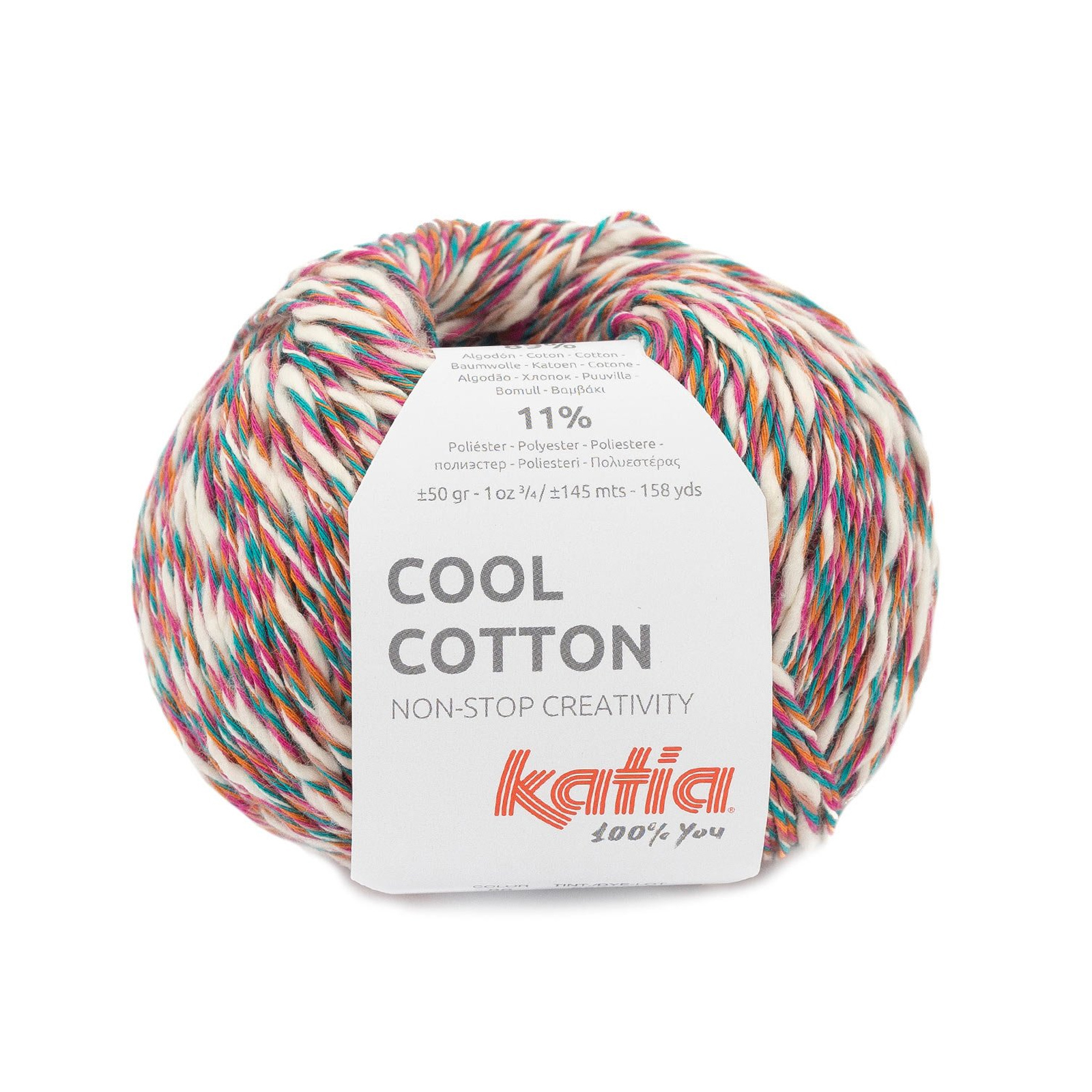 katia cool cotton - fuchsia/orange/turquoise (86) - 50gr (145mt) | 1pc