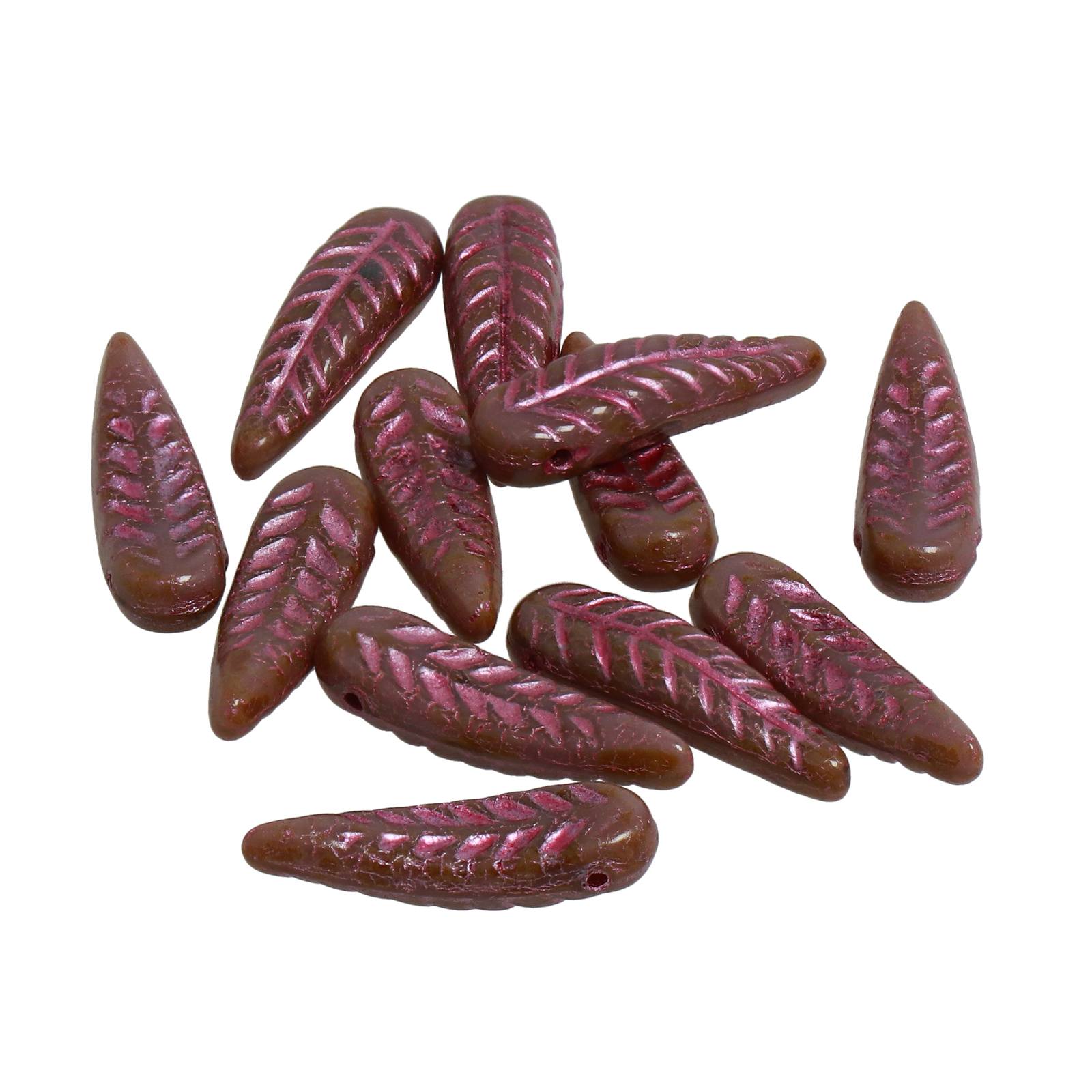 böhmische glas perlen - violet/pink feder 17x5mm | 12st