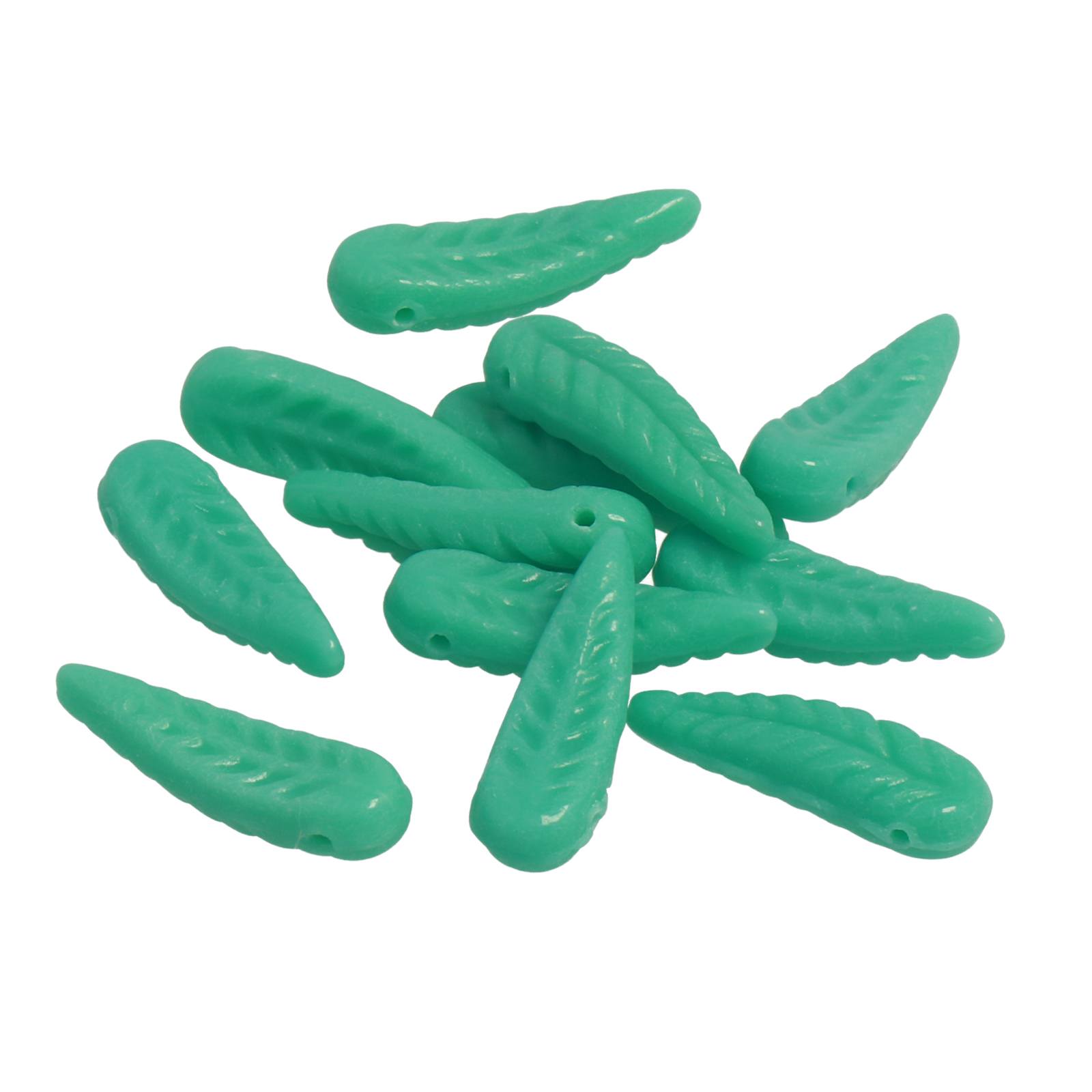 pressed czech glass beads - opaque turquoise feather 17x5mm | 12pc