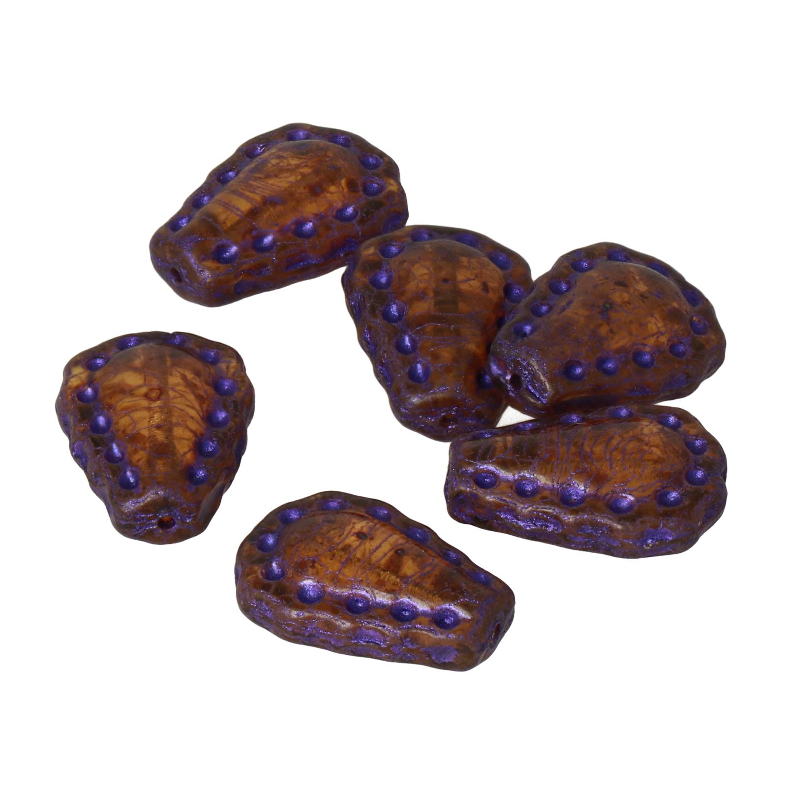 pressed czech glass beads - topaz picasso stitched purple drop 17x12mm | 4pc