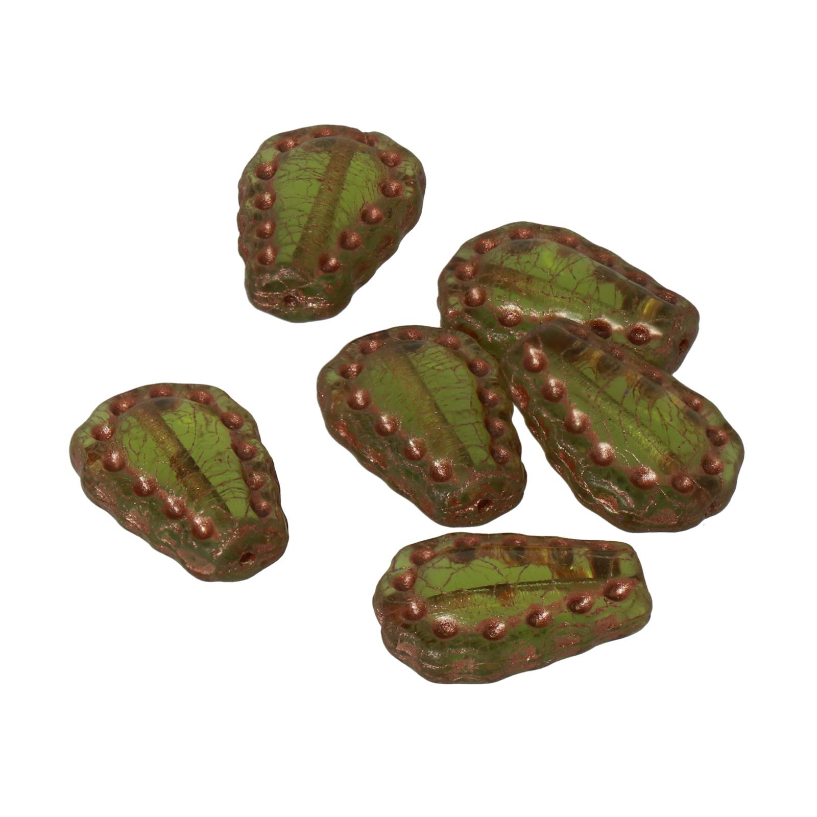 pressed czech glass beads - olivine stitched brass drop 17x12mm | 4pc