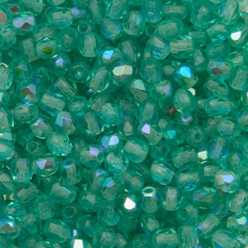 czech fire-polished round beads - light teal ab 3mm | 50pc