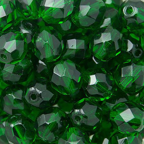 czech fire-polished round beads green emerald 8mm | 25pc