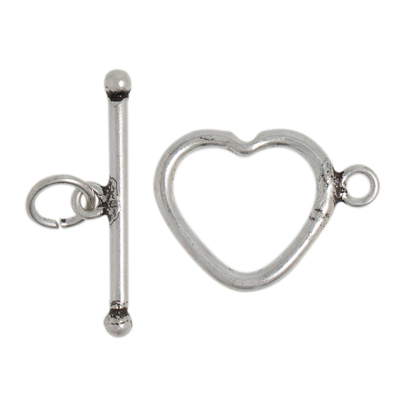 antique silver plated heart toogle clasp 17mm | 4pc