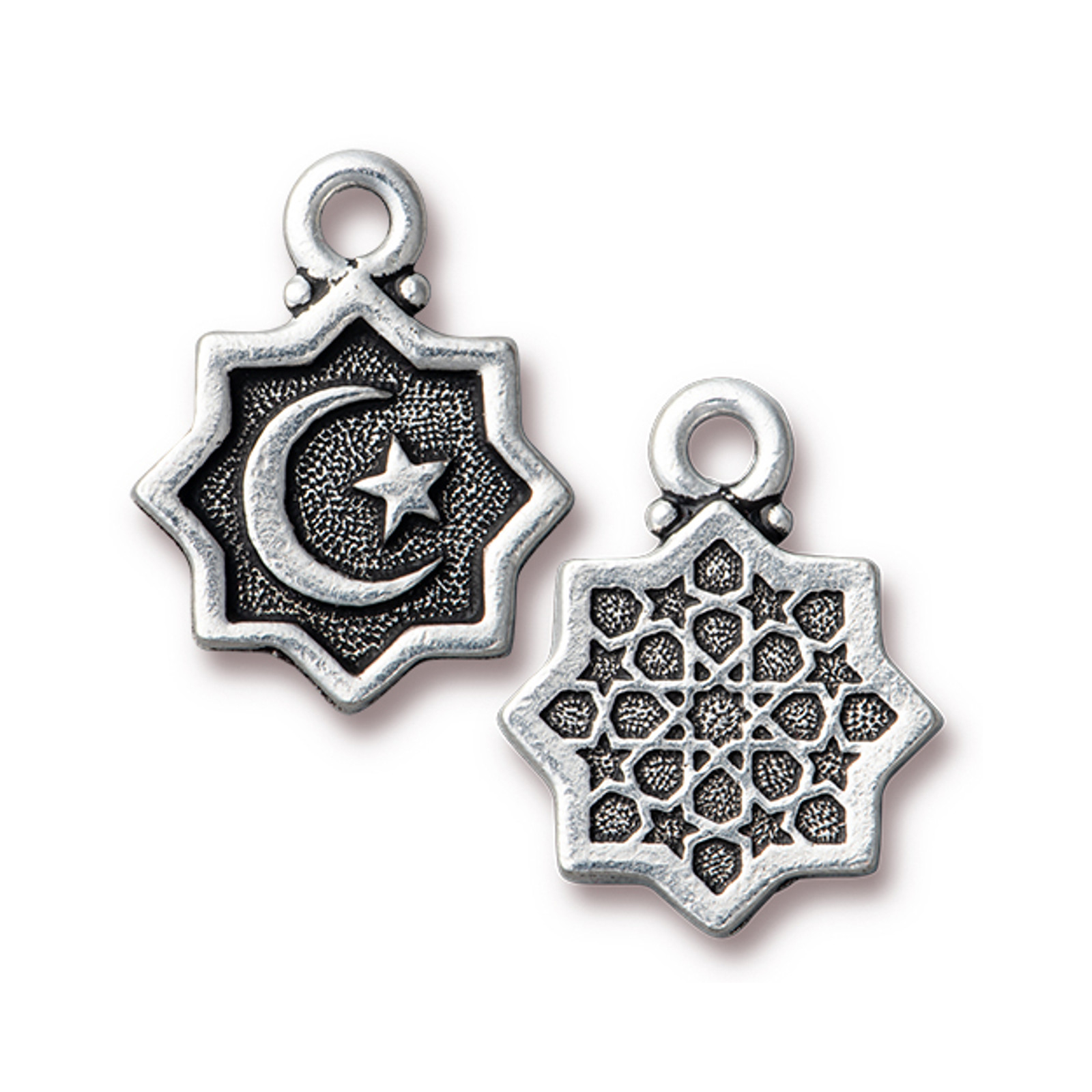 antique silver plated crescent moon & star pendant 16mm | 1pc