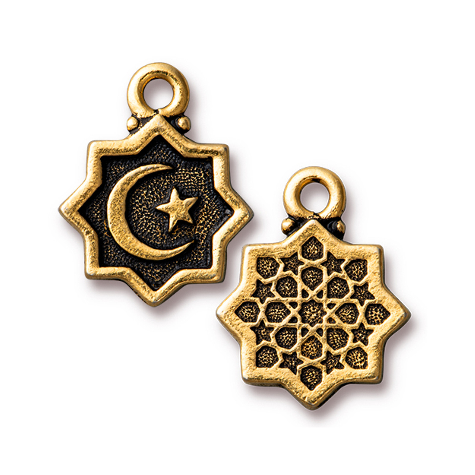 antique gold plated crescent moon & star pendant 16mm | 1pc