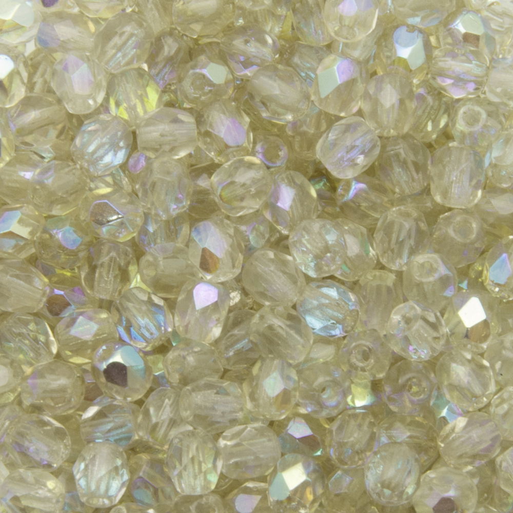 czech fire-polished round beads - coated chrysolite ab 4mm | 50pc