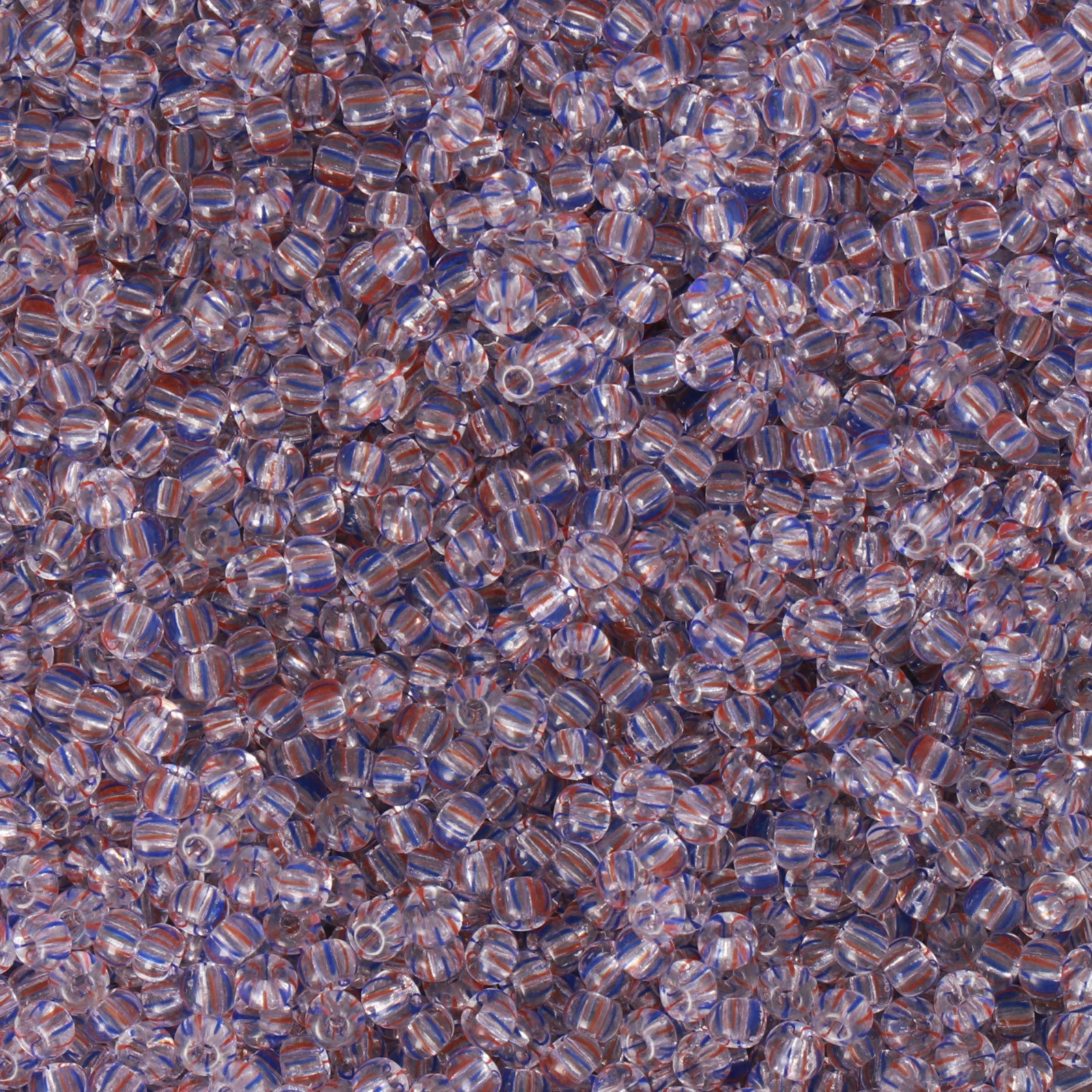 preciosa seed bead rocailles 9/0 crystal striped blue/red | 20gr