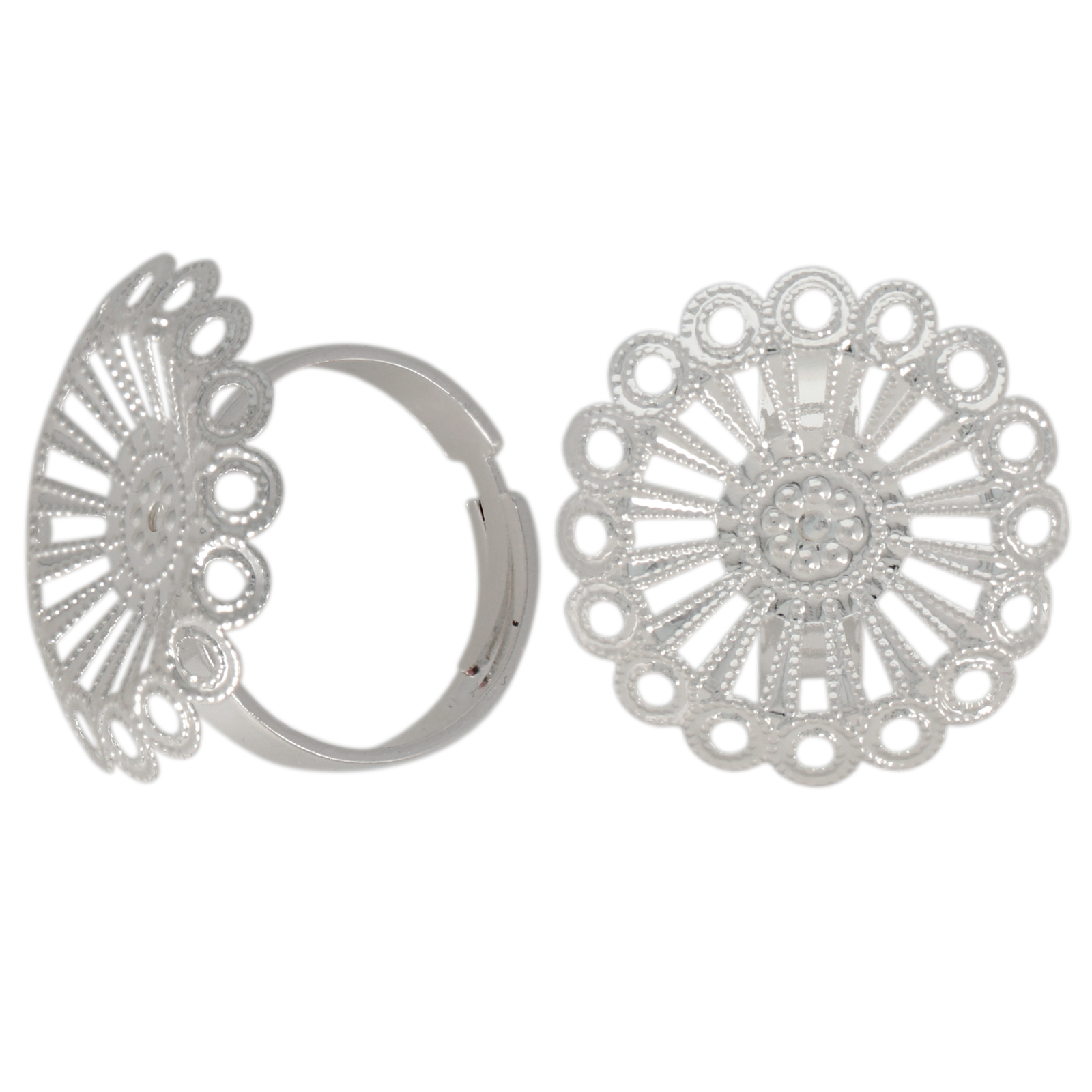 adjustable silver plated base ring with filigree 25mm | 1pc