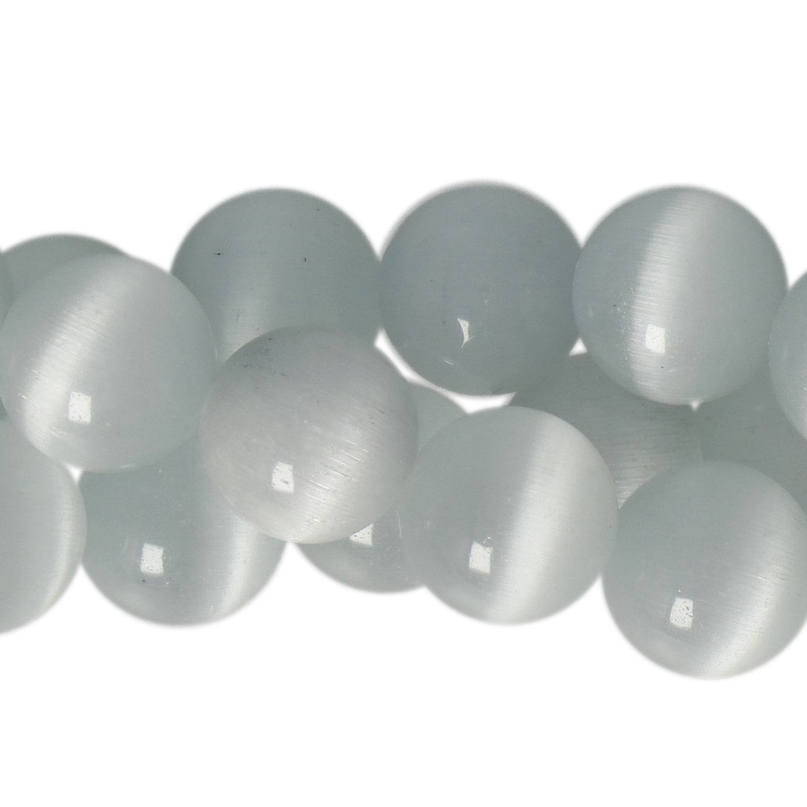 cat's eye glass beads - white round smooth round 10mm | 20pc