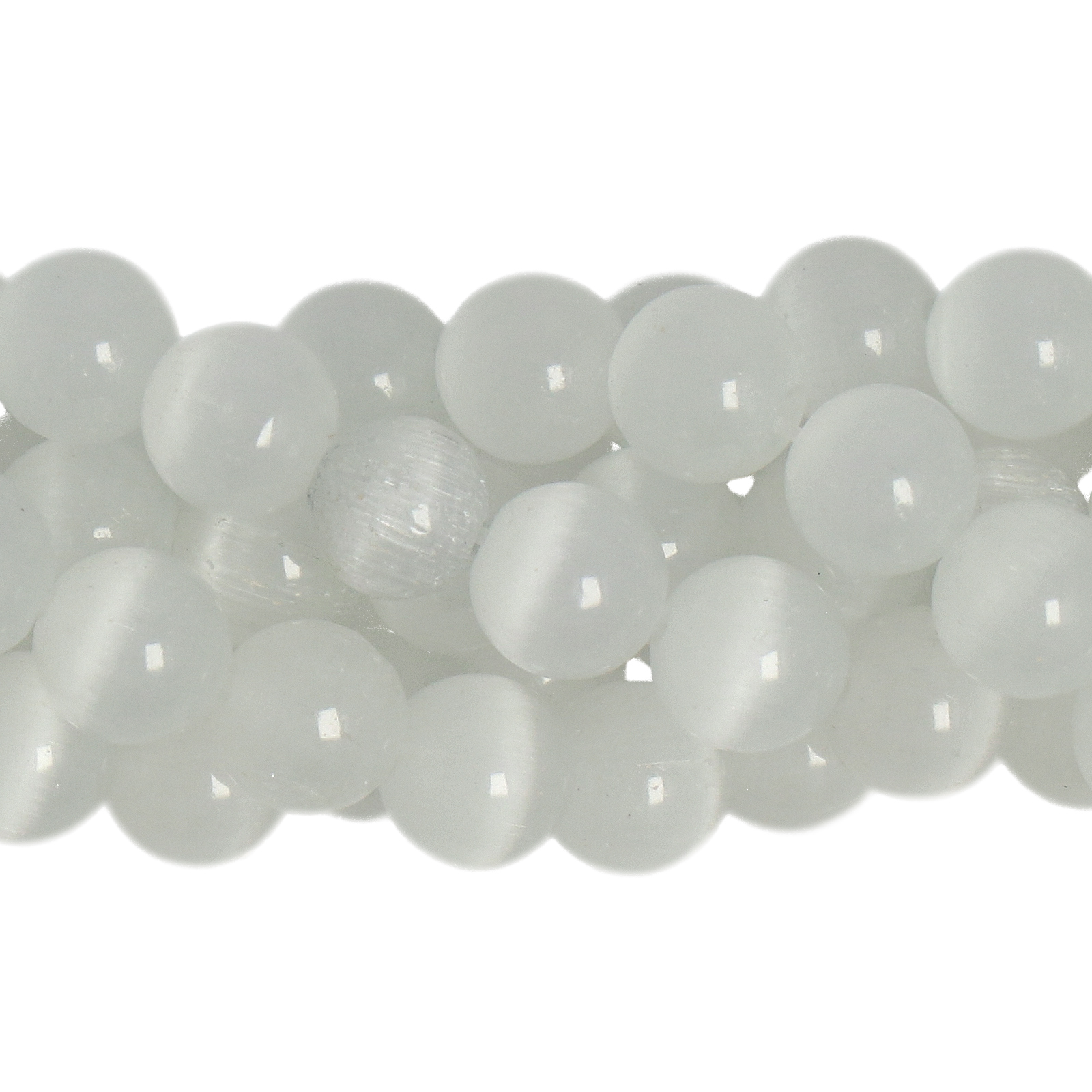 cat's eye glass beads - white smooth round 6mm (65/70pc) | 16-inch strand