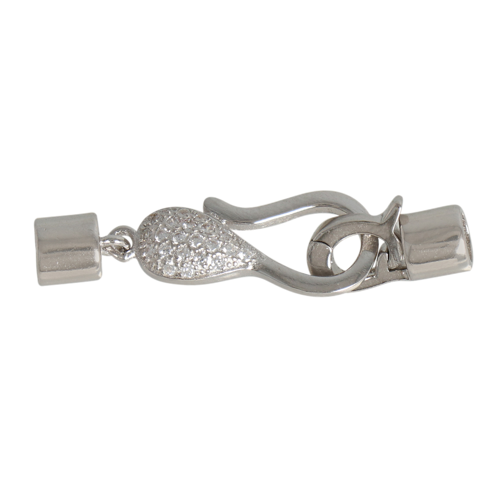 rhodium sterling silver with cz hook and eye with ends 35mm (inner 3mm) | 1pc