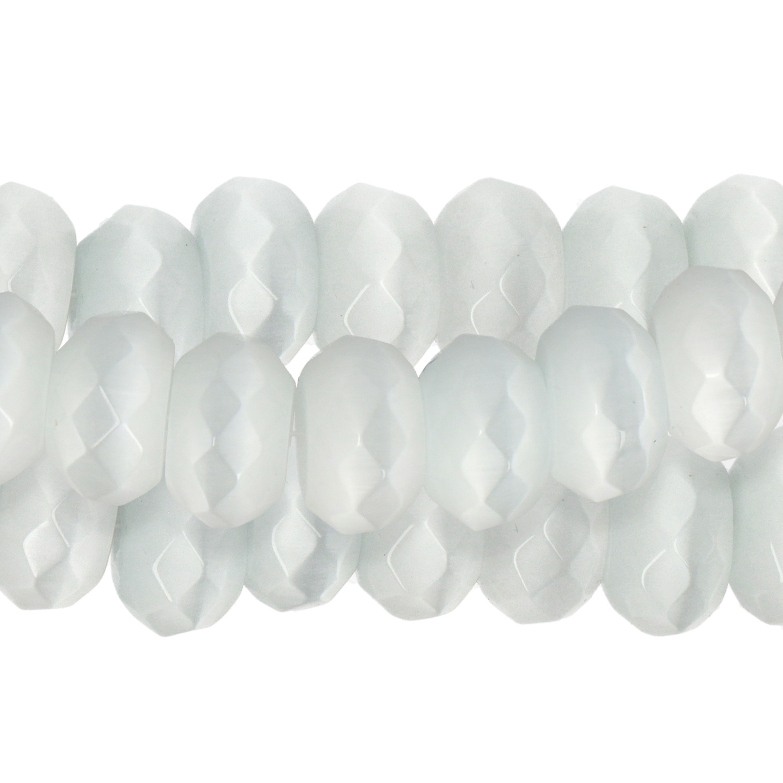 cat's eye glass beads - white faceted round 10x6mm | 20pc