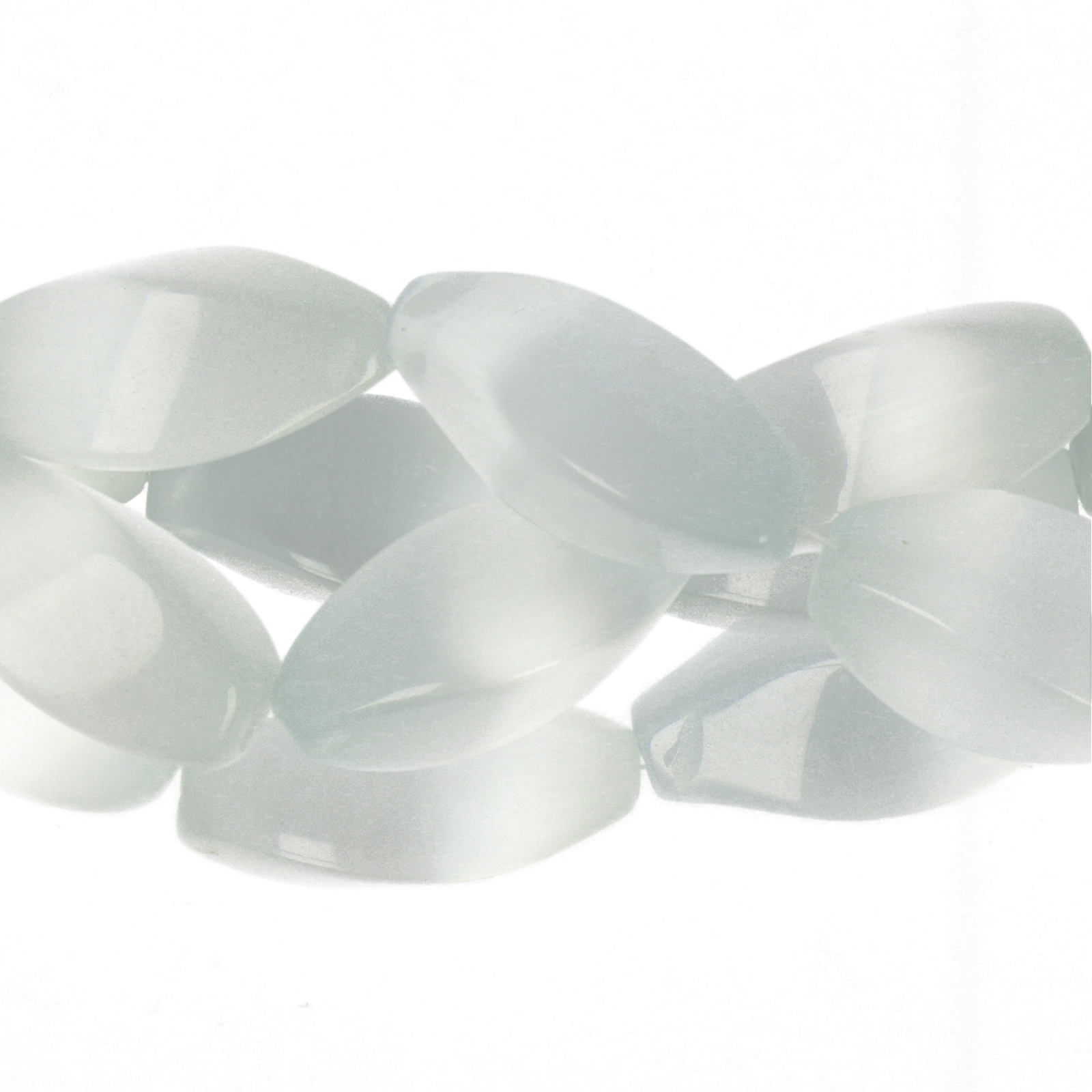 cat's eye glass beads - white twisted olive 16x8mm | 8pc