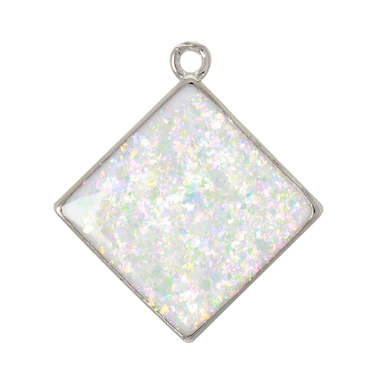 white opal jewels charm rhodium silver plated diamond 21mm | 1pc