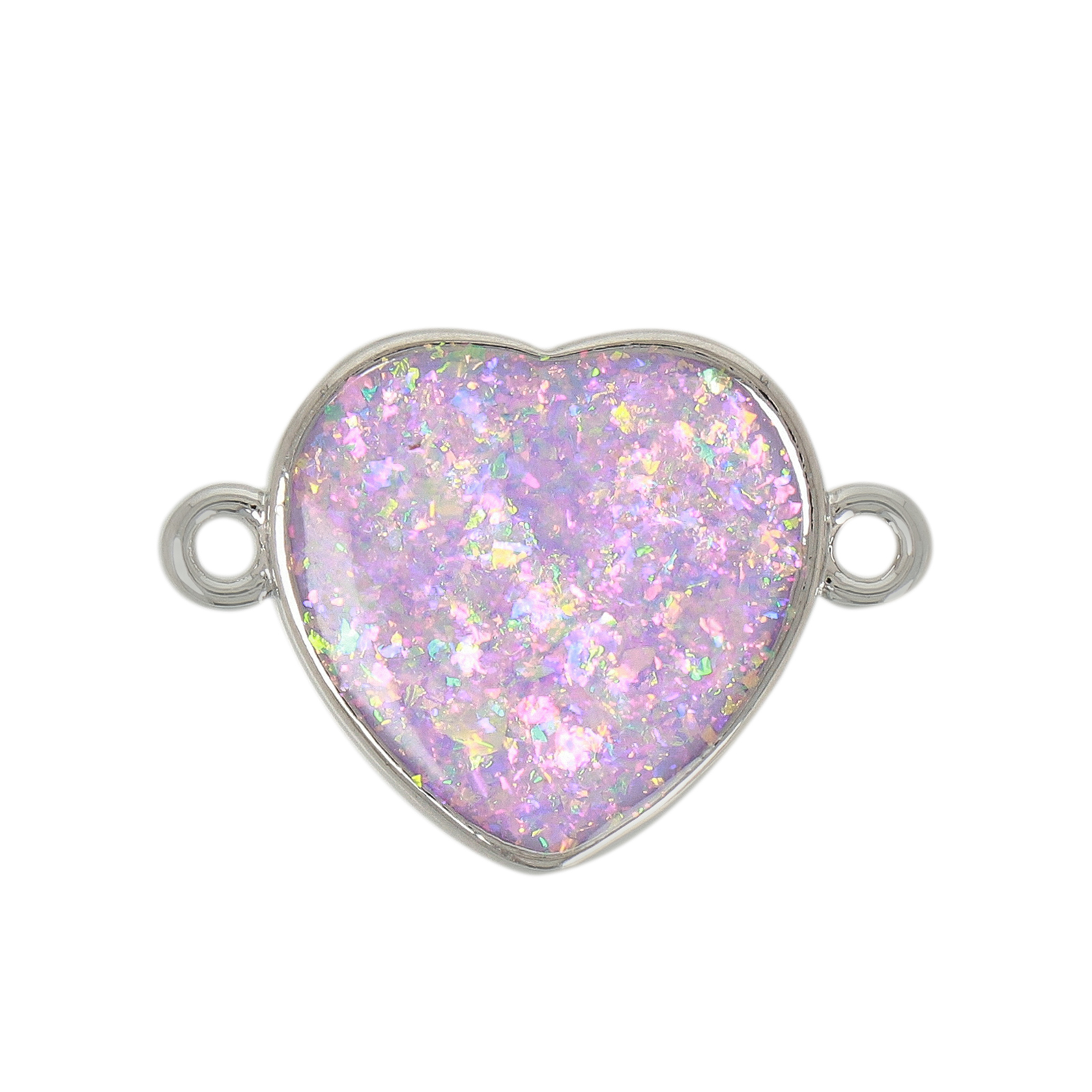 rose opal jewels link rhodium silver plated heart 16mm | 1pc