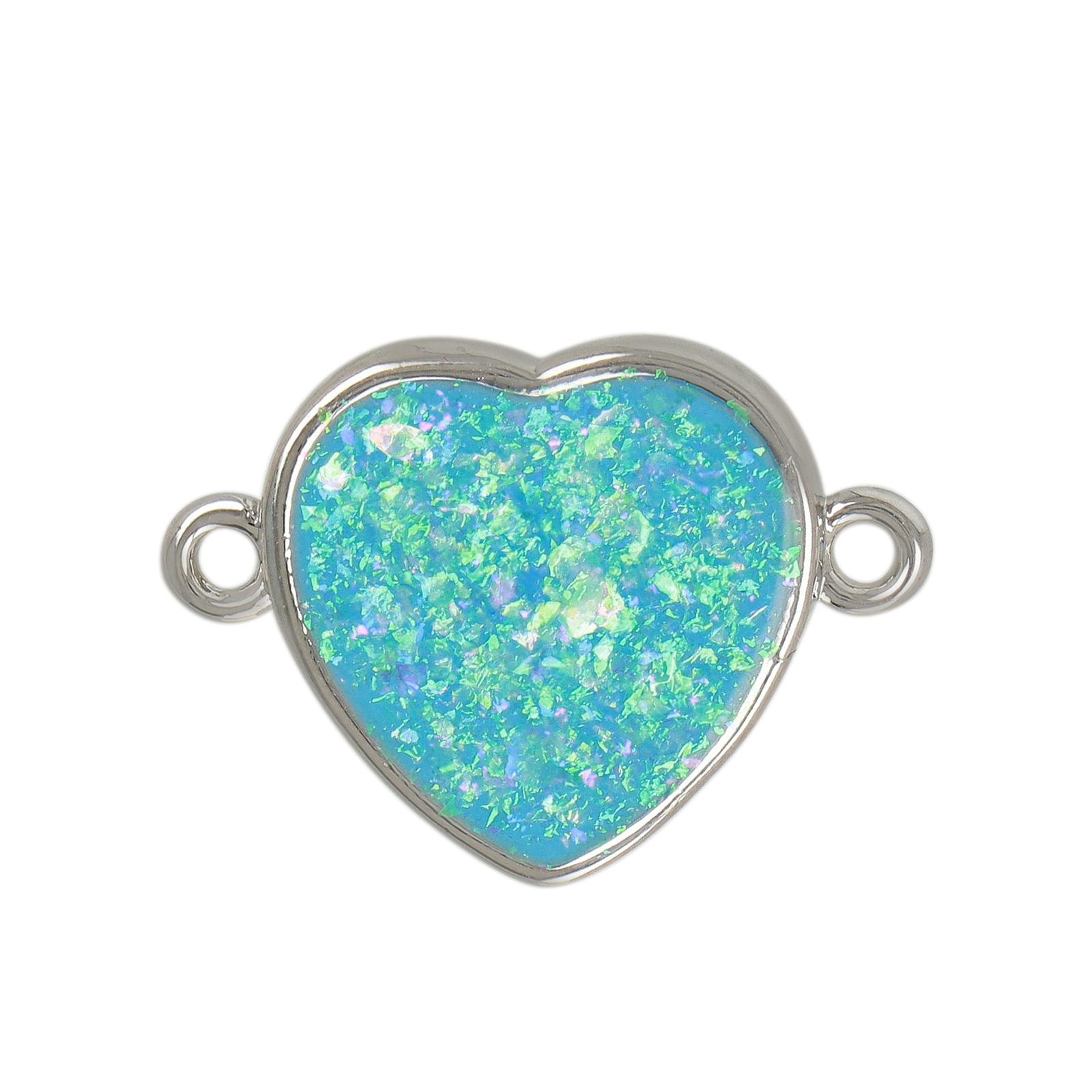 aqua opal jewels link rhodium silver plated heart 16mm | 1pc
