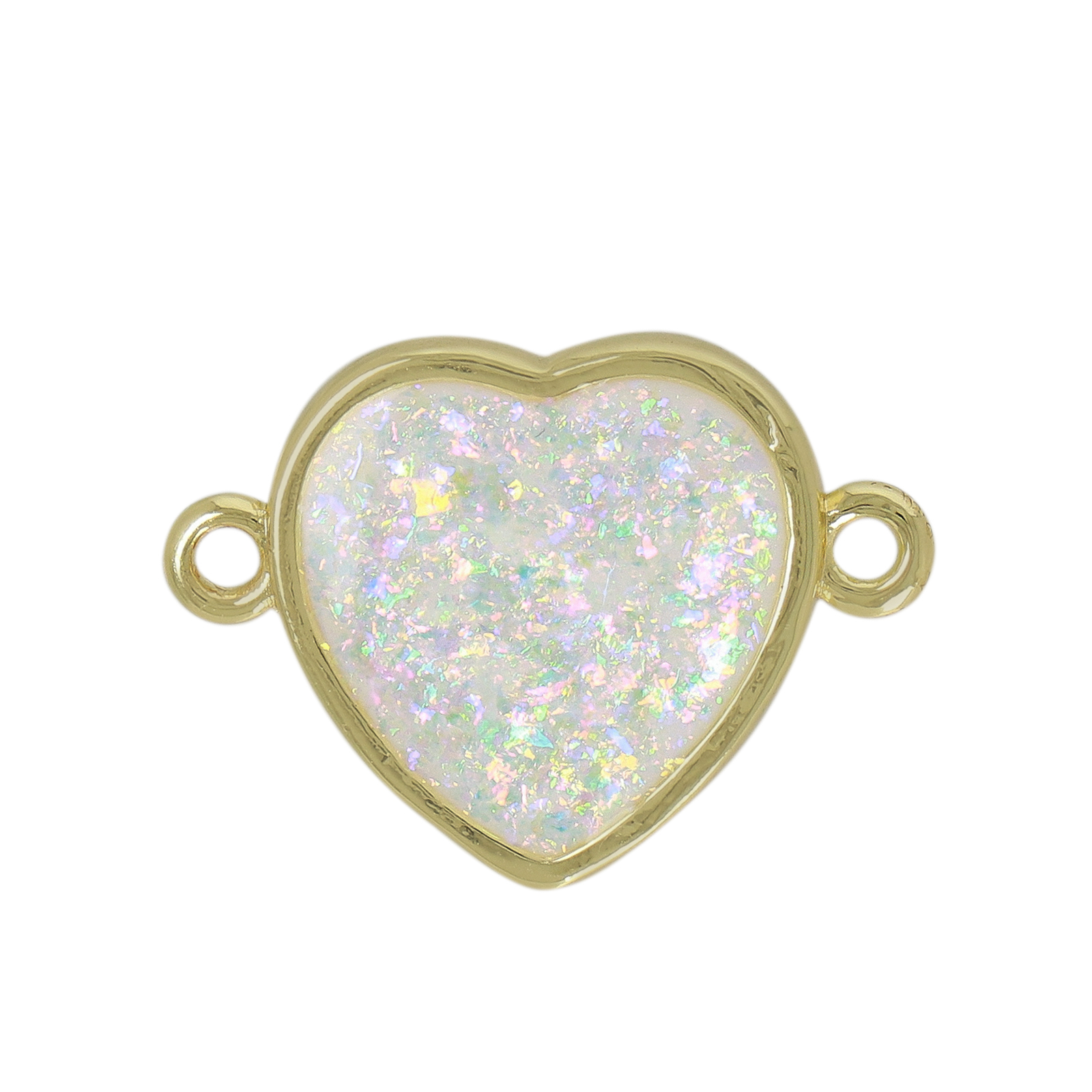 white opal jewels link gold plated heart 16mm | 1pc