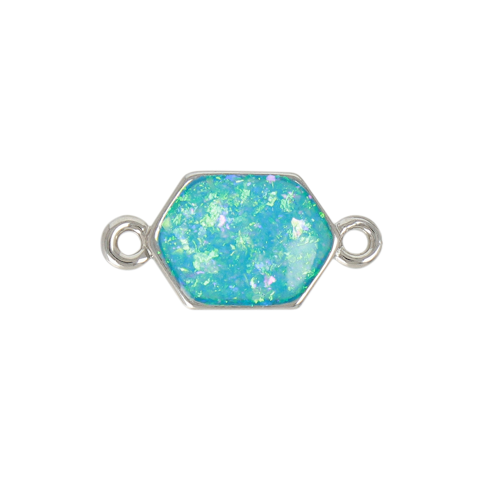 aqua opal jewels link rhodium silver plated exagon 12x9mm | 2pc