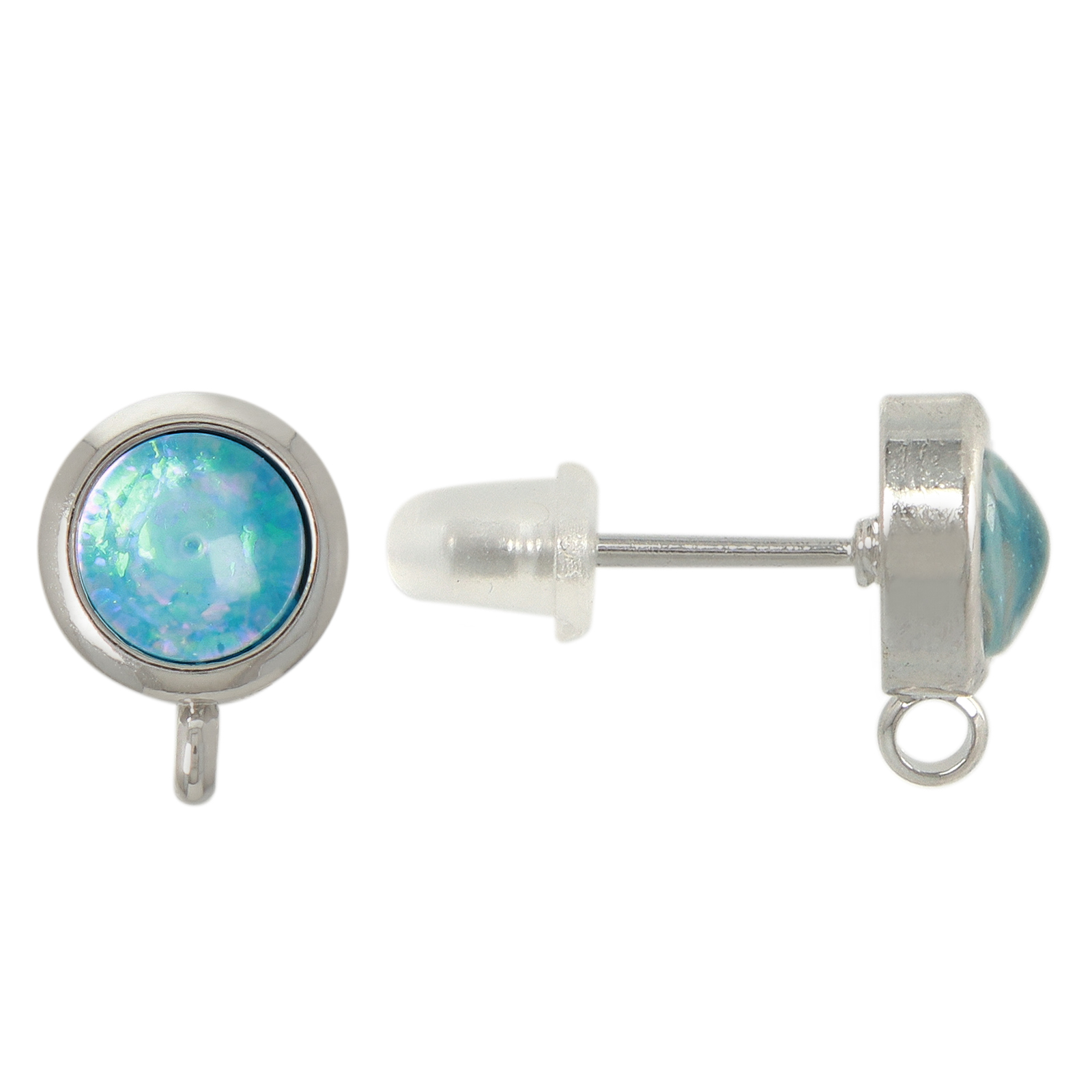 opal jewels - ohrstecker mit ring rhodiumfarben - aqua 8mm | 2st