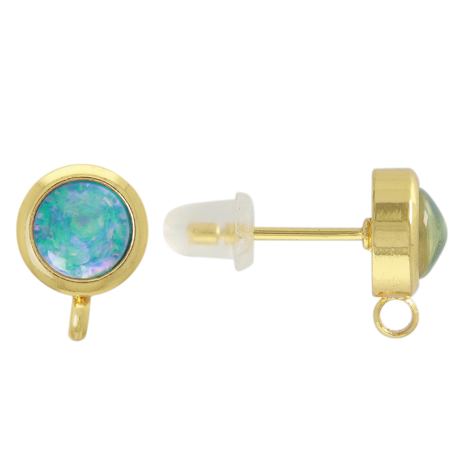 opal jewels - ohrstecker mit ring vergoldet - aqua 8mm | 2st