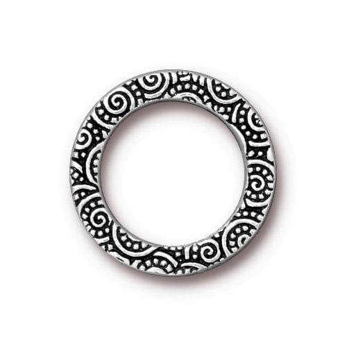 antique silver plated spiral ring link 18mm | 1pc