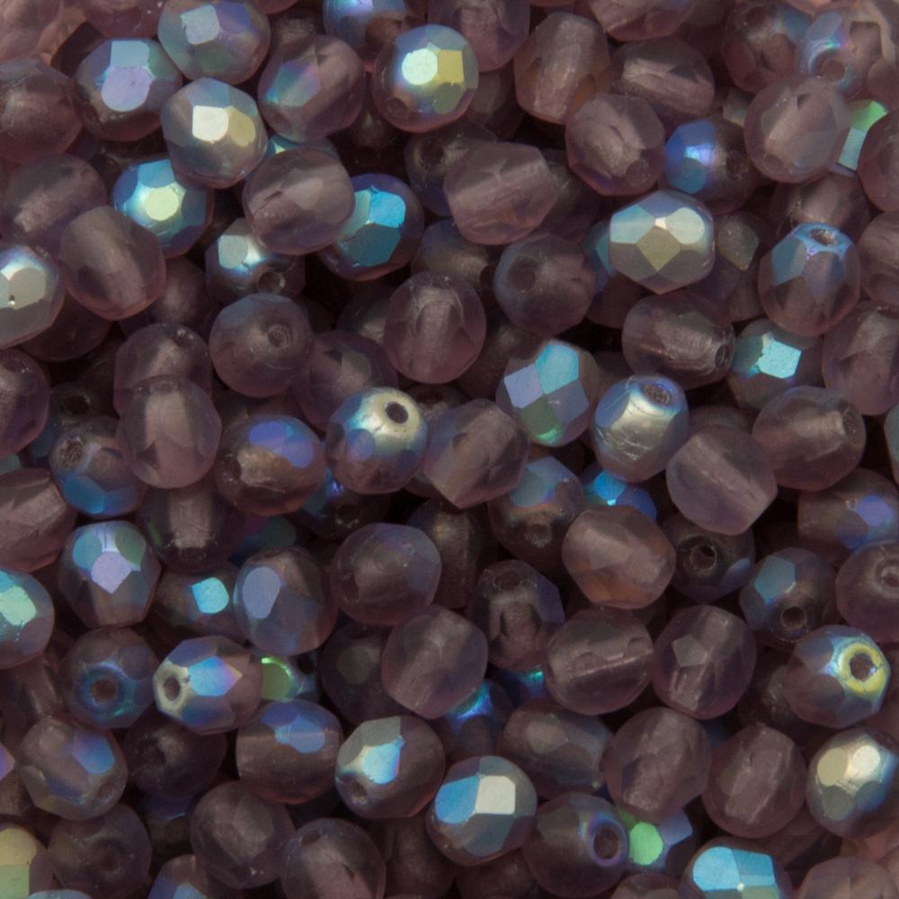 czech fire-polished round beads - matte amethyst ab 4mm | 50pc