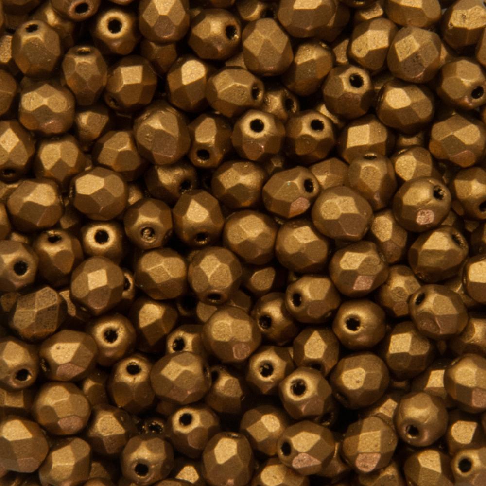 czech fire-polished round beads - matte metallic goldenrod 4mm | 50pc