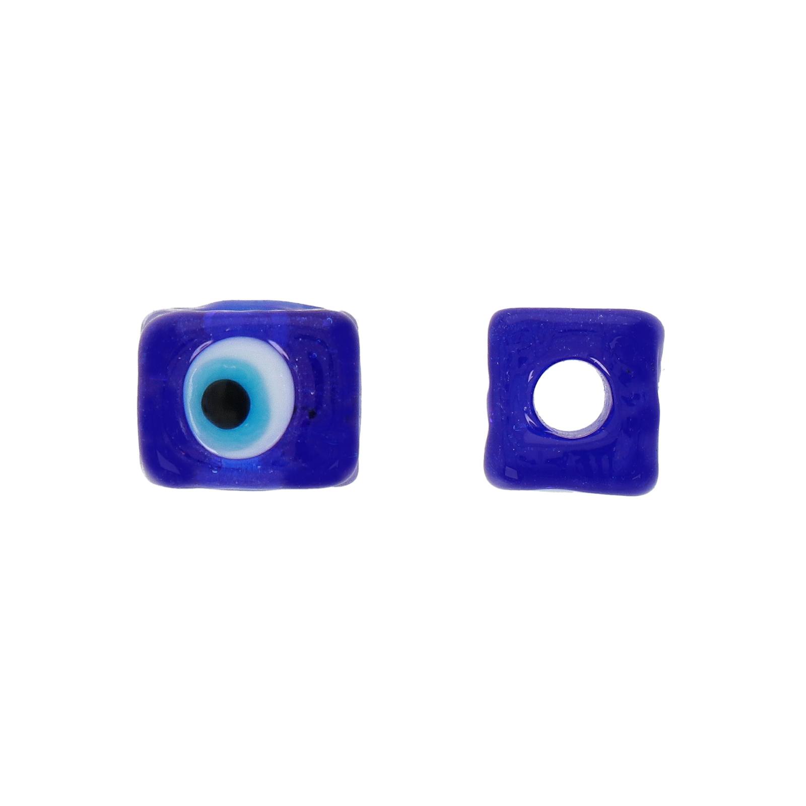 handmade eye of allah beads blue cube 10mm | 4pc