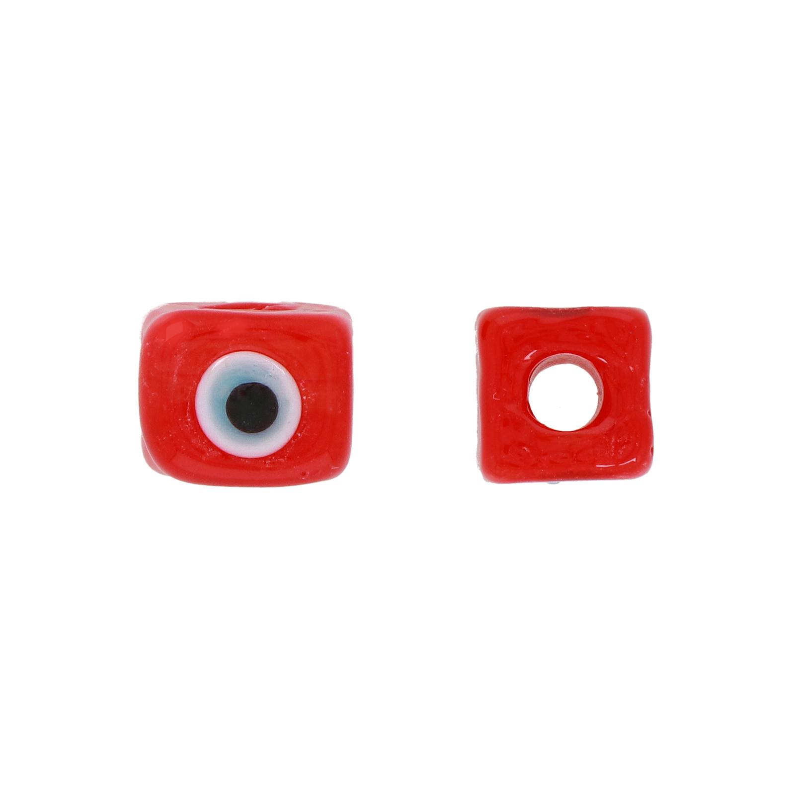 handmade eye of allah beads red cube 10mm | 4pc