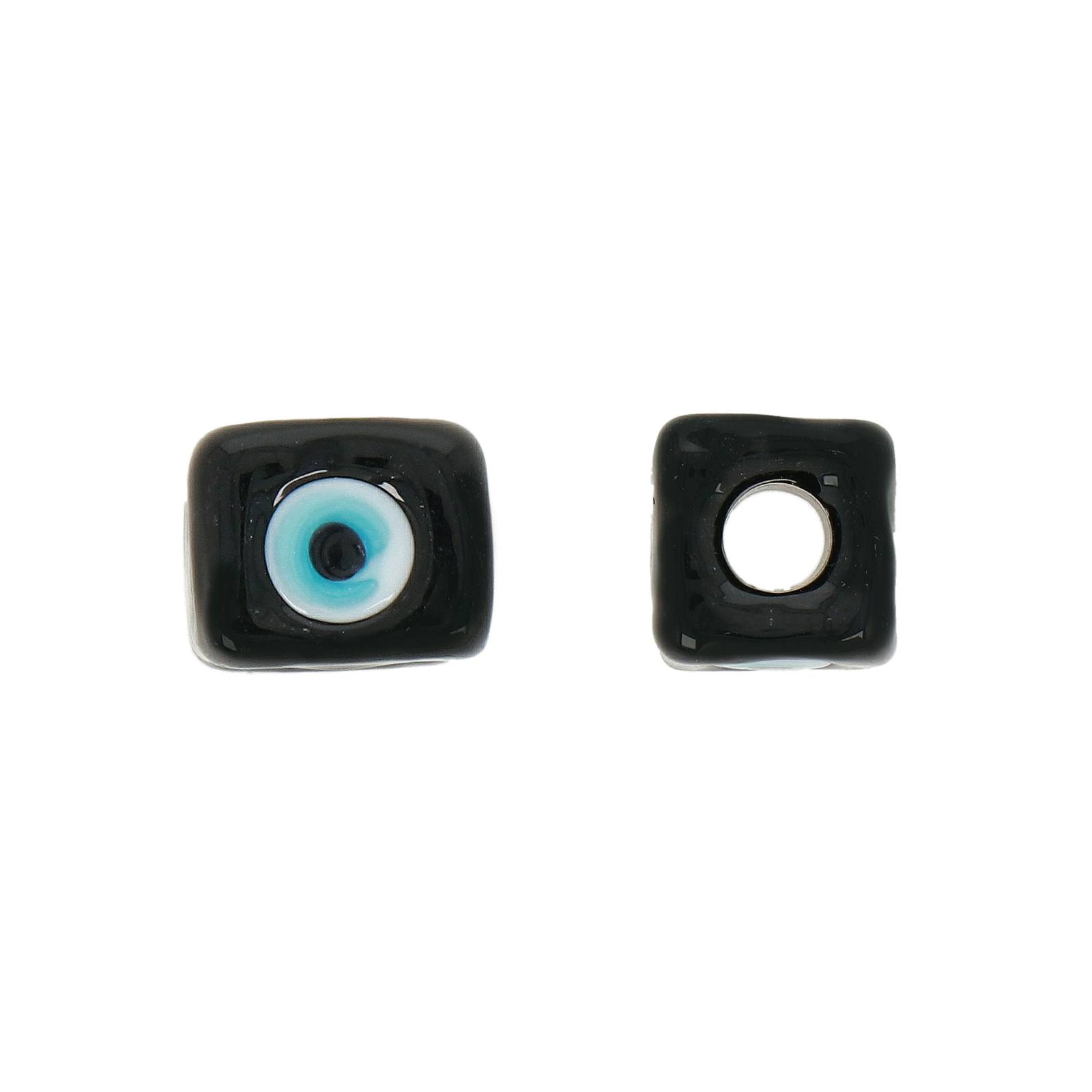 handmade eye of allah beads black cube 10mm | 4pc