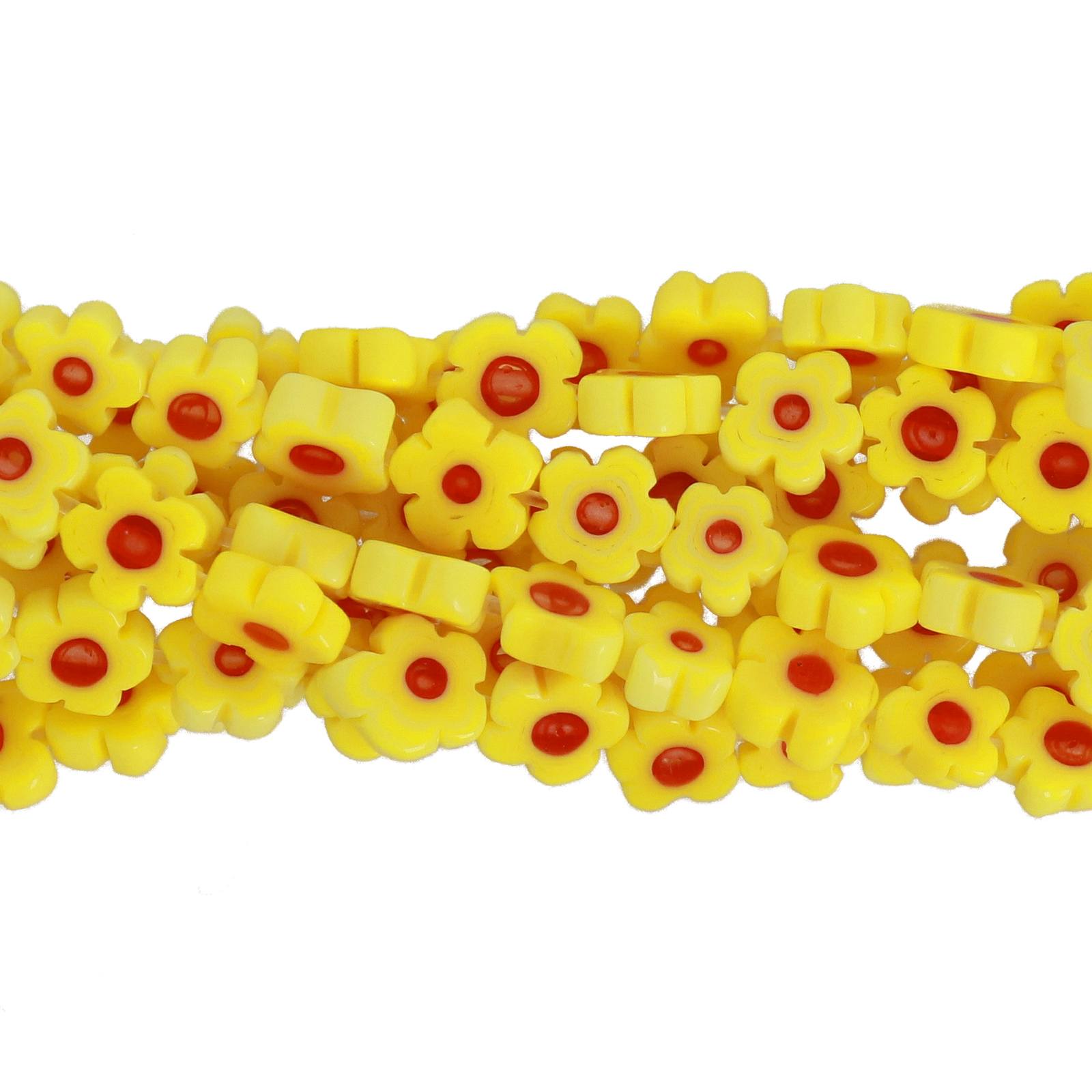 millefiori glass beads yellow 6mm | 30pc