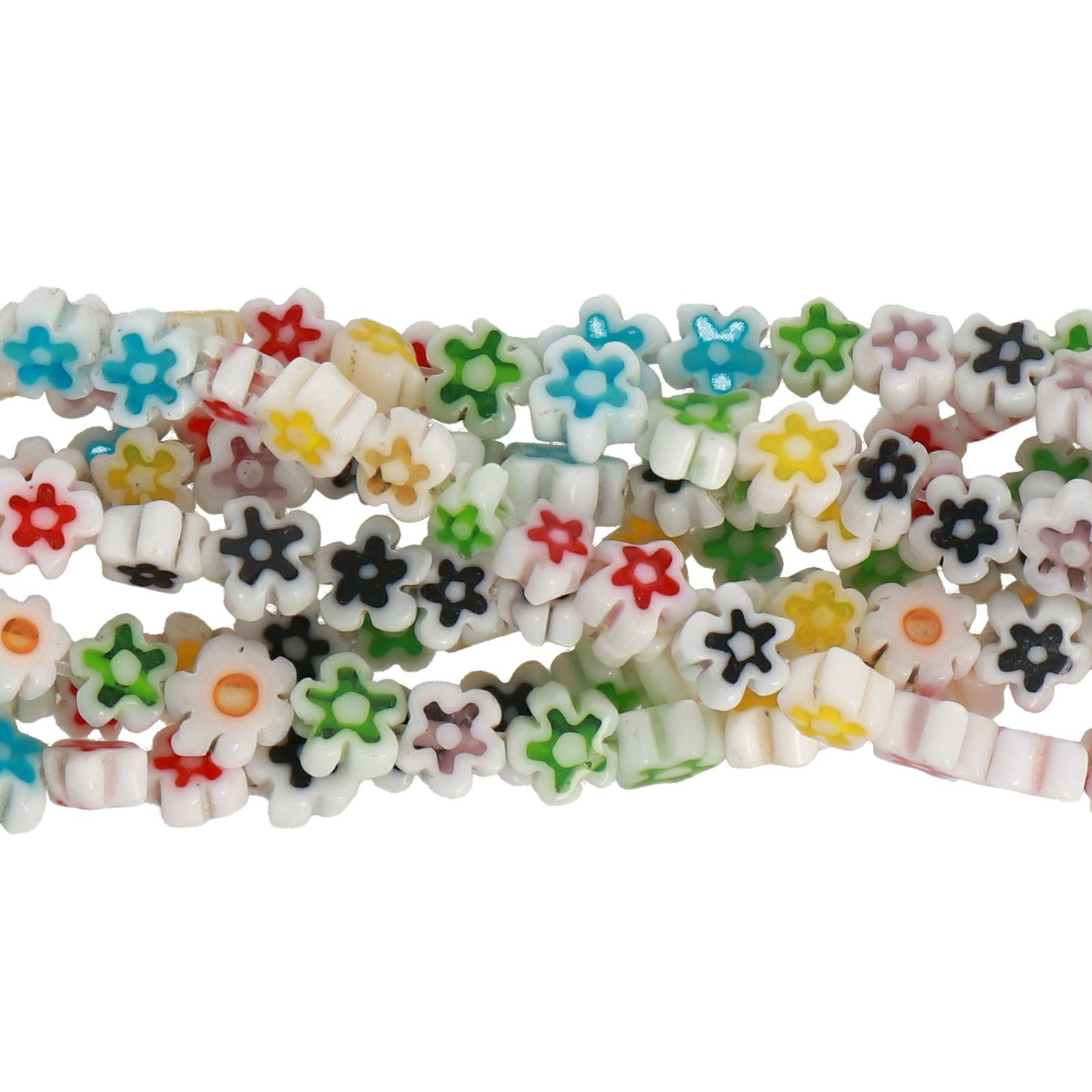 millefiori glass beads multicolor white 4mm | 50pc