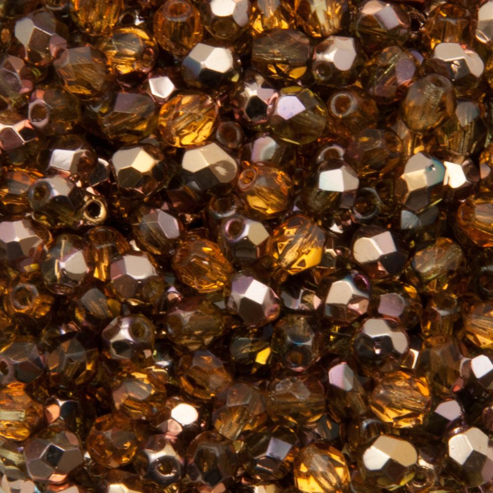 czech fire-polished round beads - iris copper topaz 4mm | 50pc