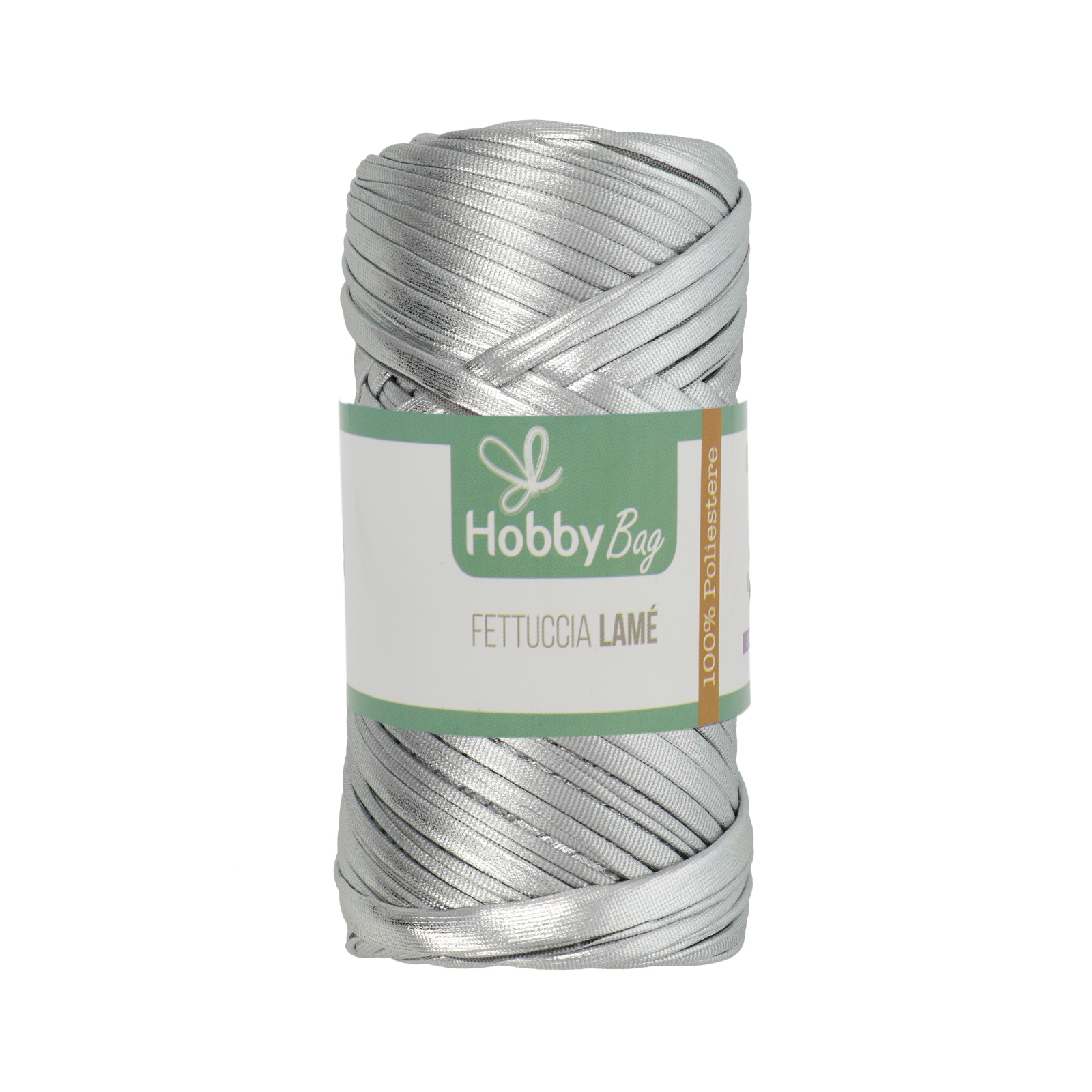 hobbybag t-shirt yarn fettuccia lamè - silver - 120-130gr (50mt) | 1pc