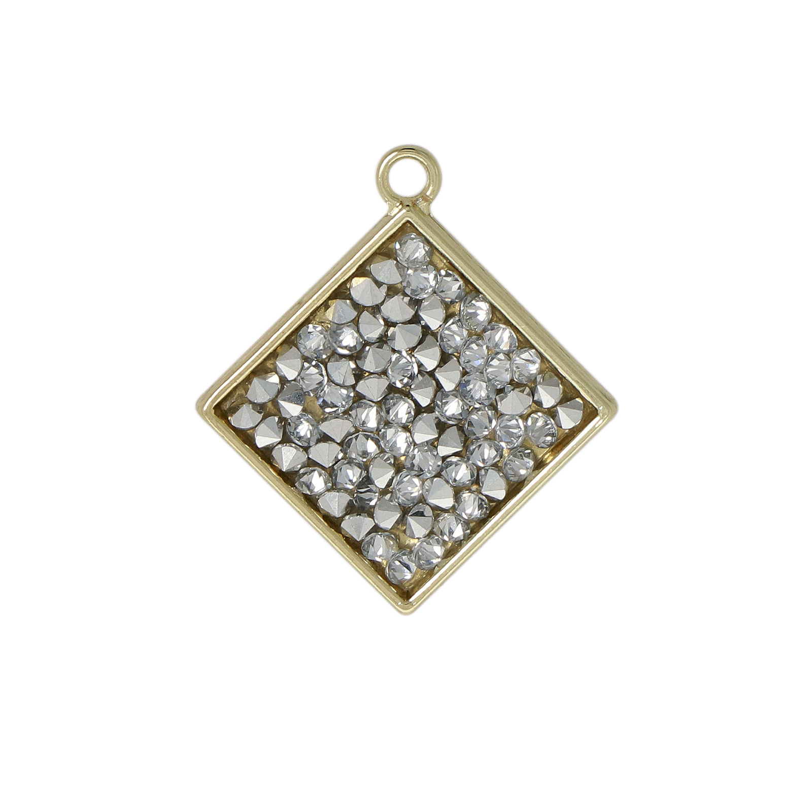 gold plated brilliant rock pendant crystal metallic silver rhombus 23mm | 1pc