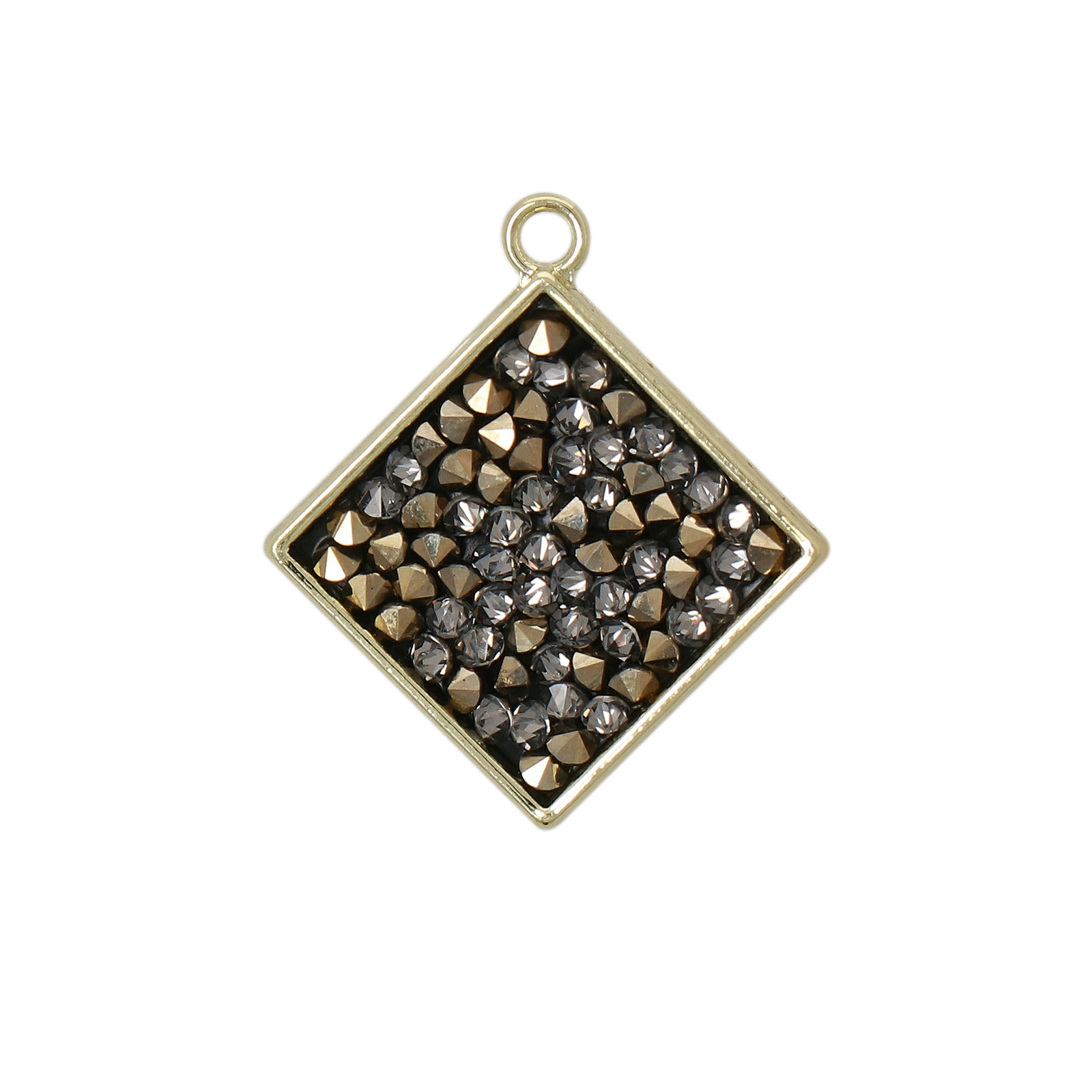 gold plated brilliant rock pendant crystal metallic gold rhombus 23mm | 1pc