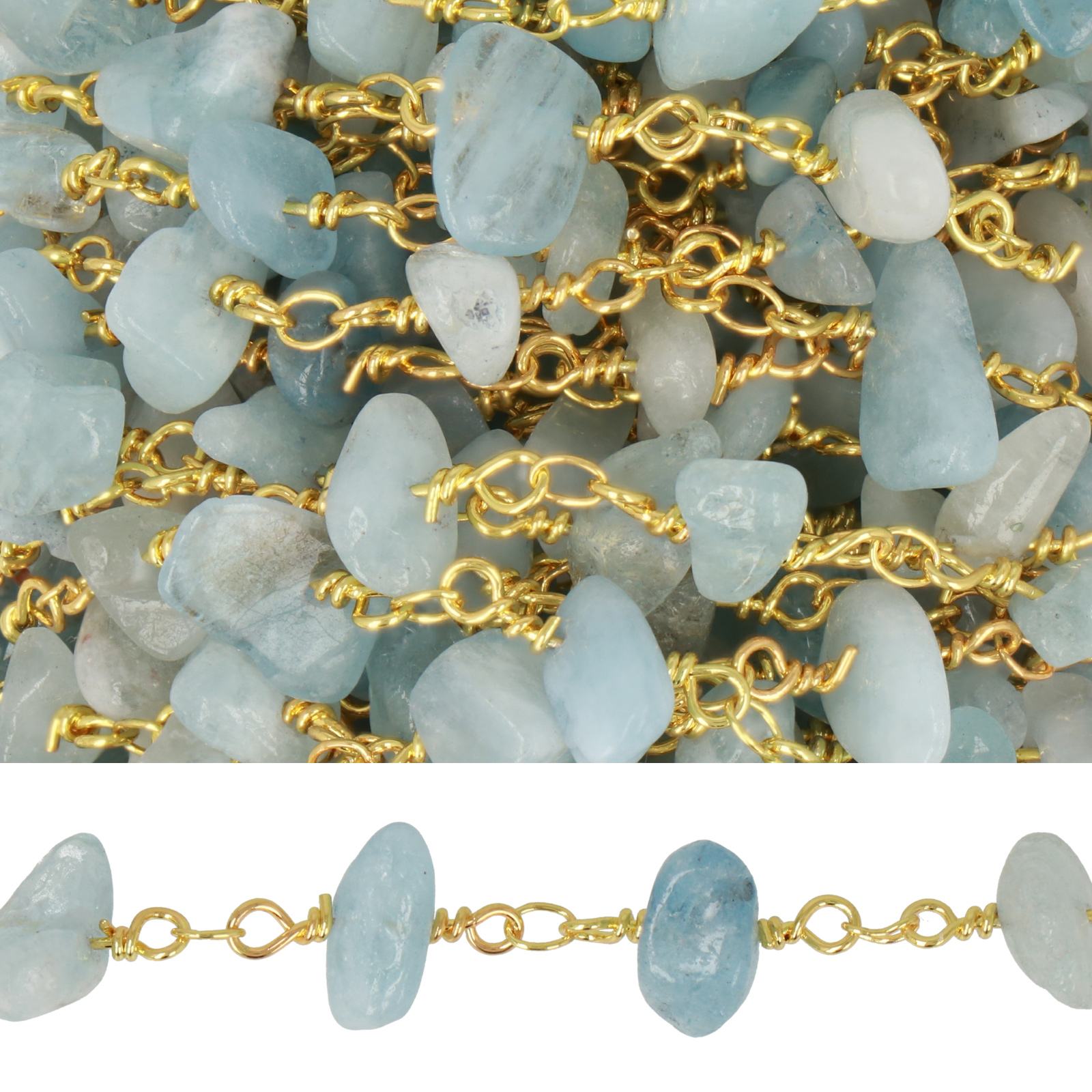 rosenkranz kette vergoldet aquamarin chips 5-10mm | 50cm