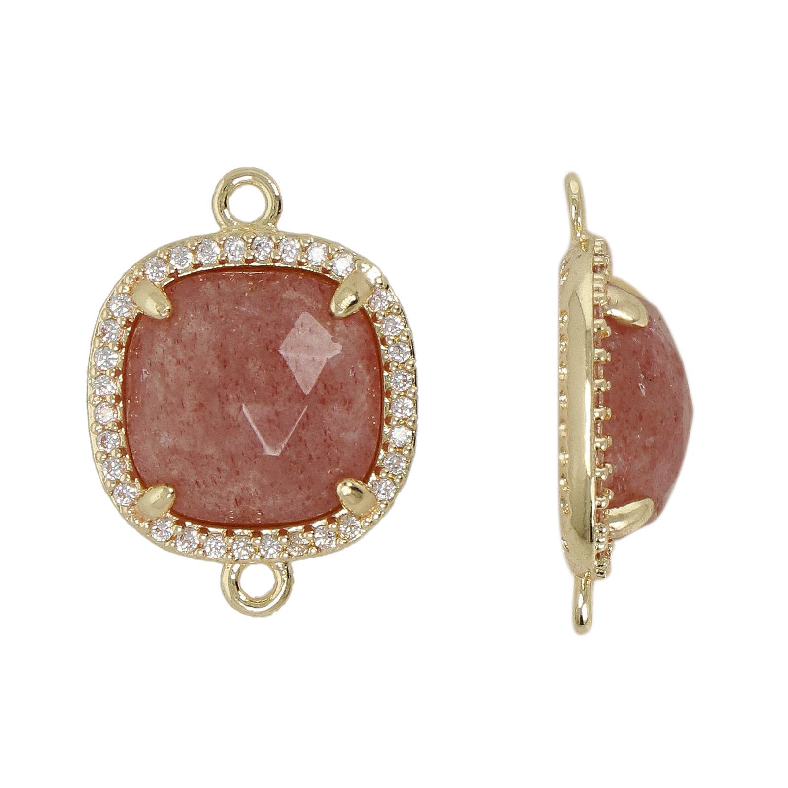 precious zwischenteil strawberry quarz vergoldet zirkonia quadrat 19x13mm | 1st