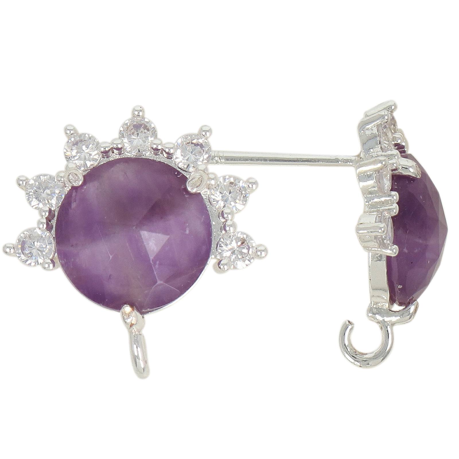 precious earrings - amethyst 18x12mm cubic zirconia rhodium silver plated post earring | 2pc