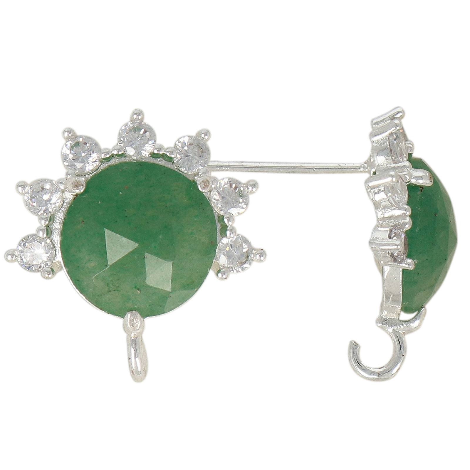 precious earrings - green aventurine 18x12mm cubic zirconia rhodium silver plated post earring | 2pc