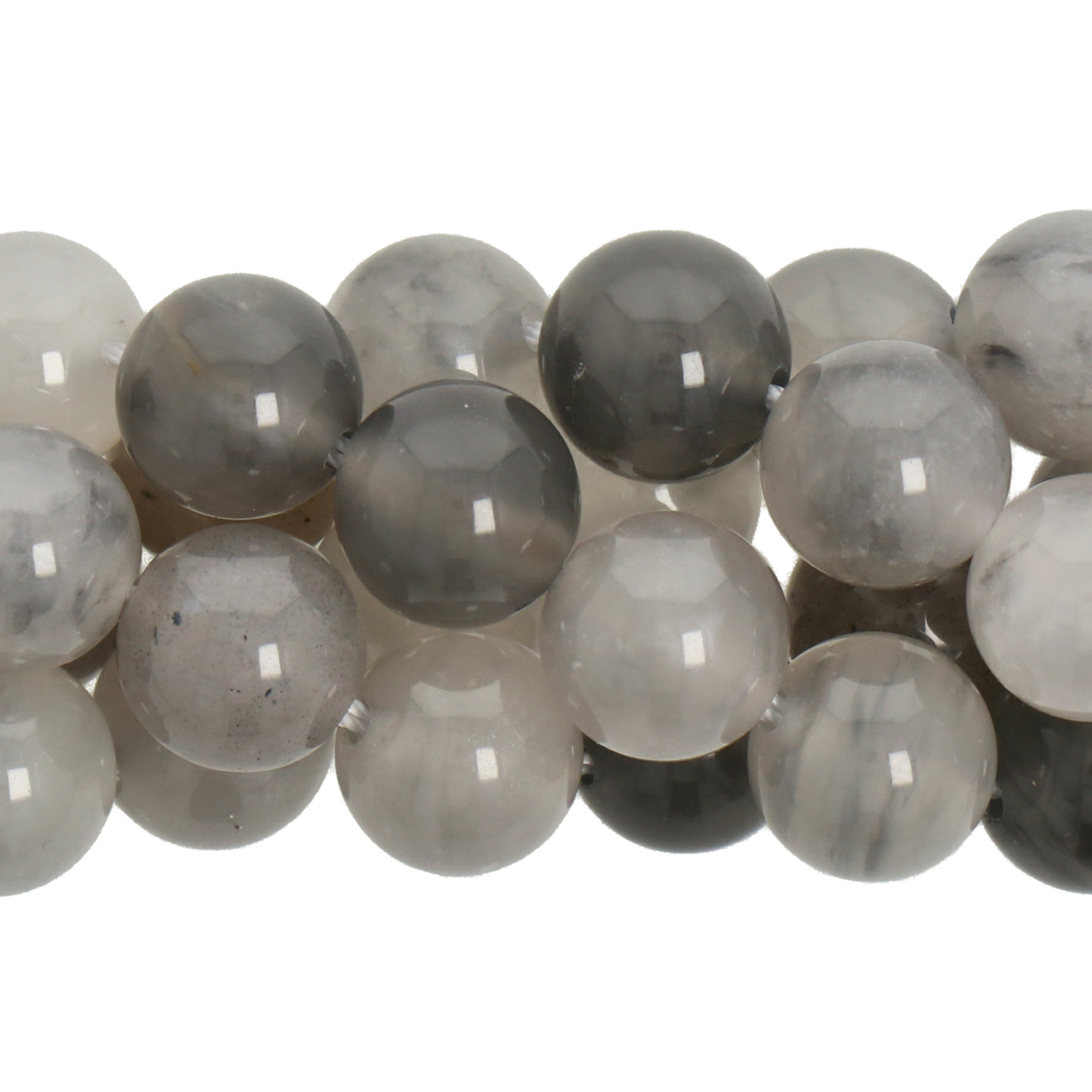 cloudy quartz smooth round 8mm | 16-inch strand