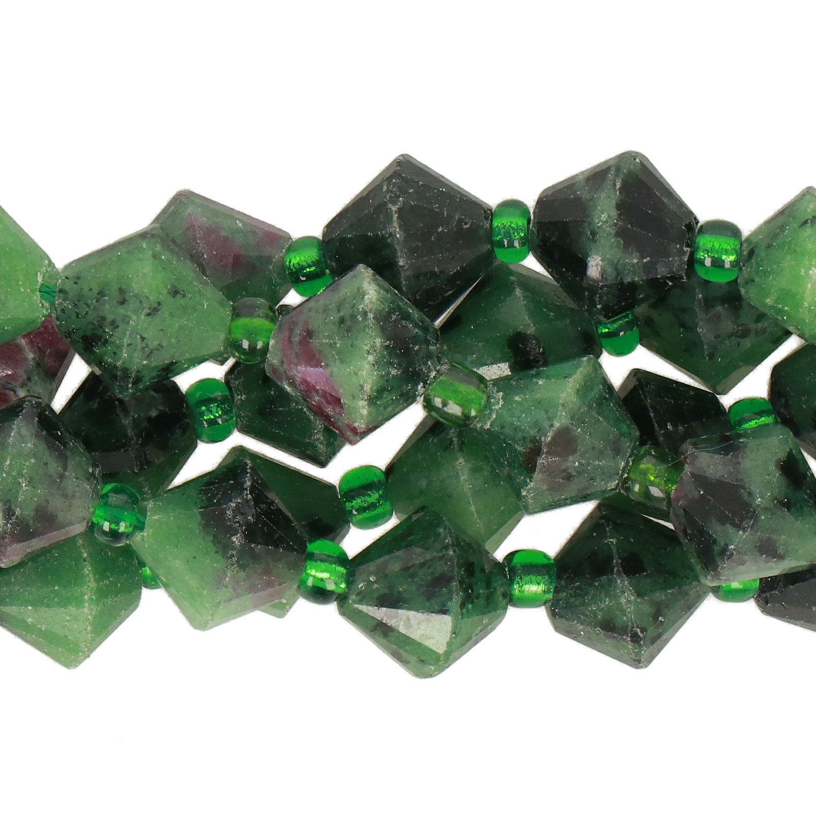 ruby zoisite smooth bicone 8mm | 16-inch strand