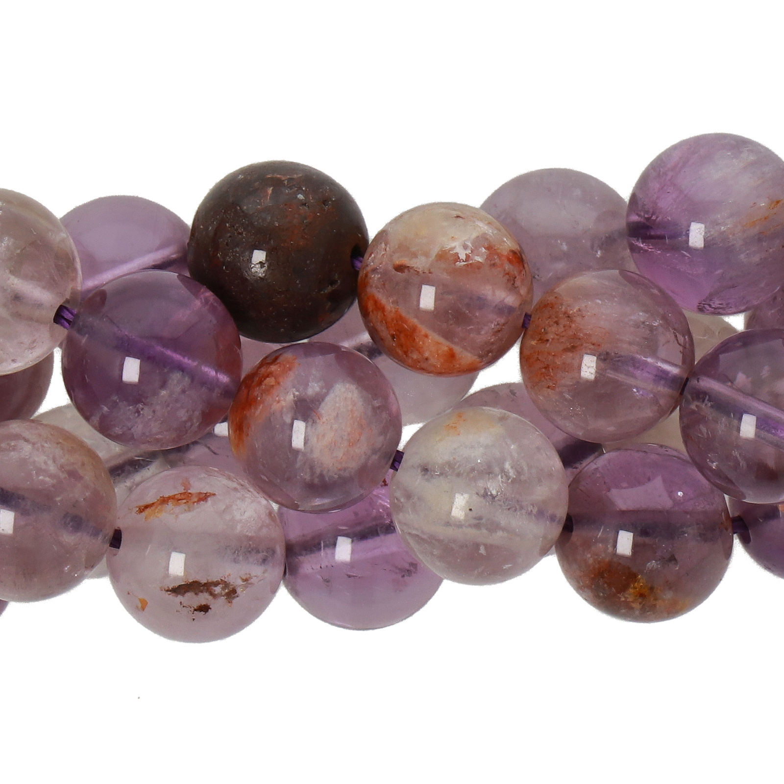 purple phantom quartz smooth round 8mm | 16-inch strand