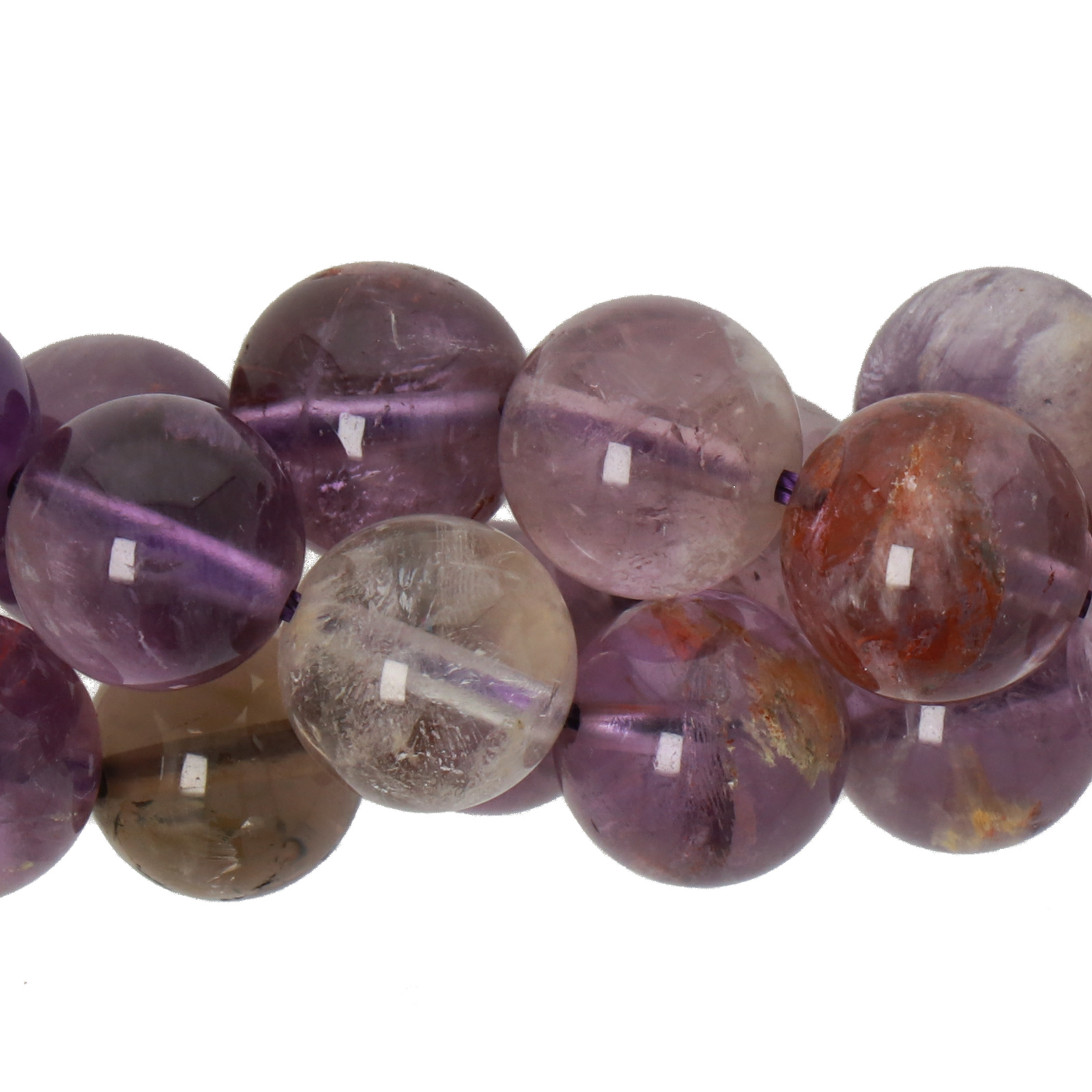 purple phantom quartz smooth round 10mm | 16-inch strand
